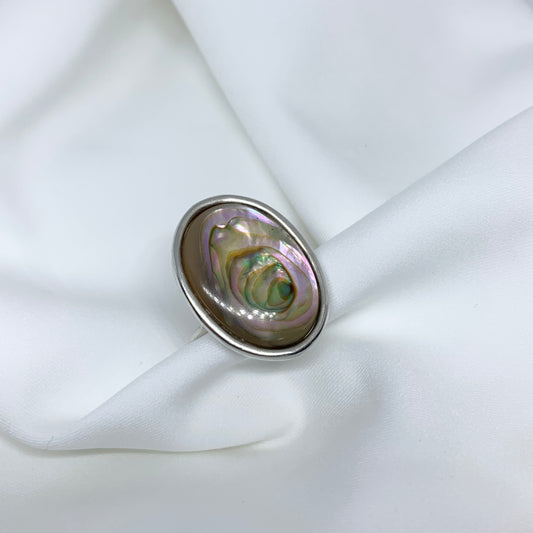 Oval Conch Shell Mother of Pearl Sterling Silver Ring