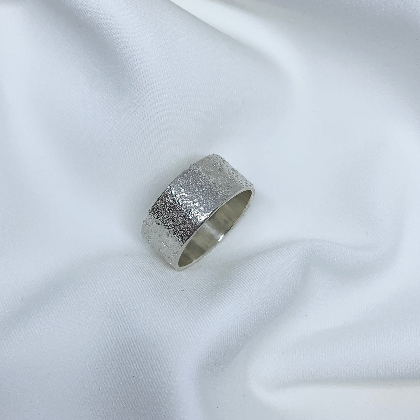 Wide Lunar Textured Sterling Silver Ring