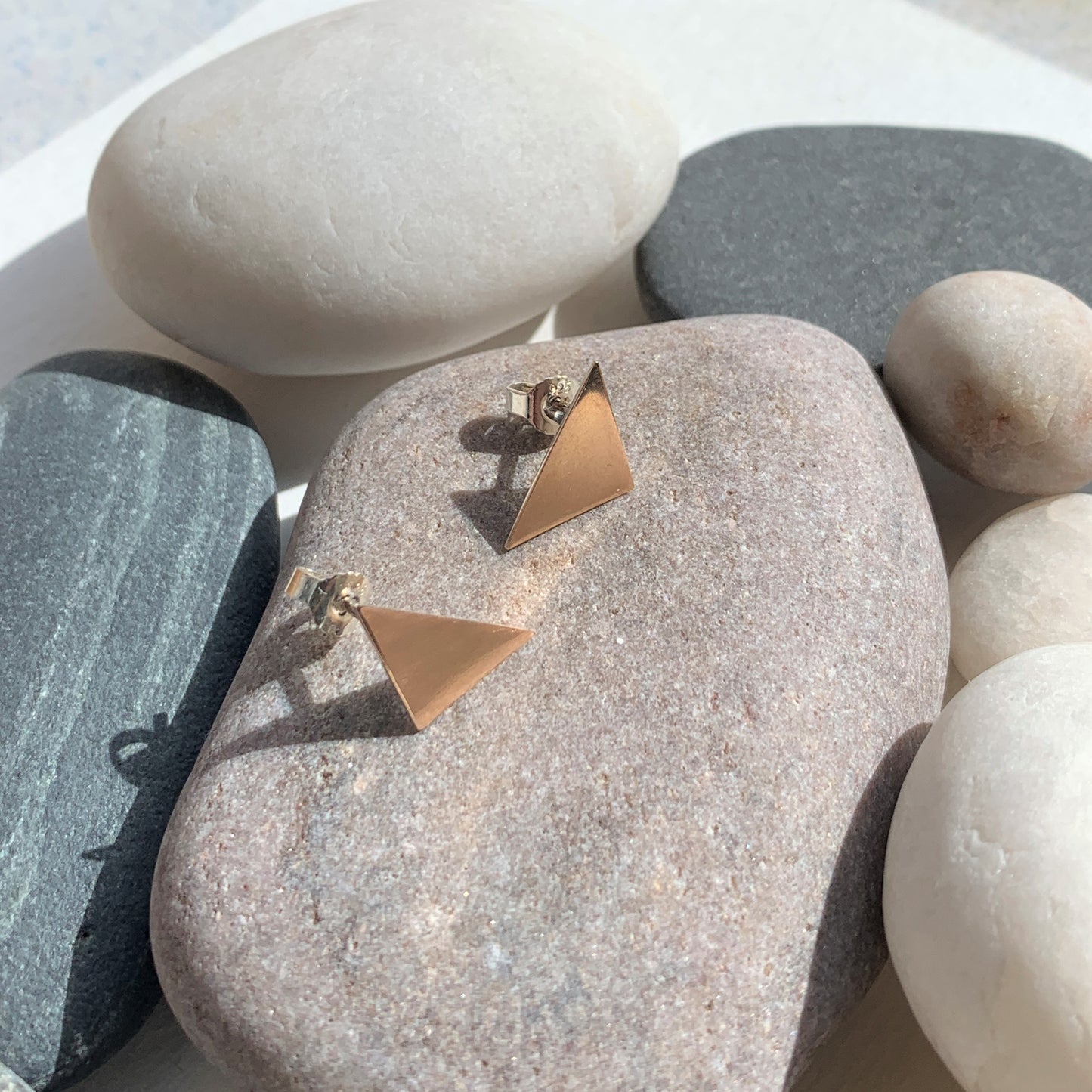 Small Triangle 18ct Rose Gold Silver Fused Studs