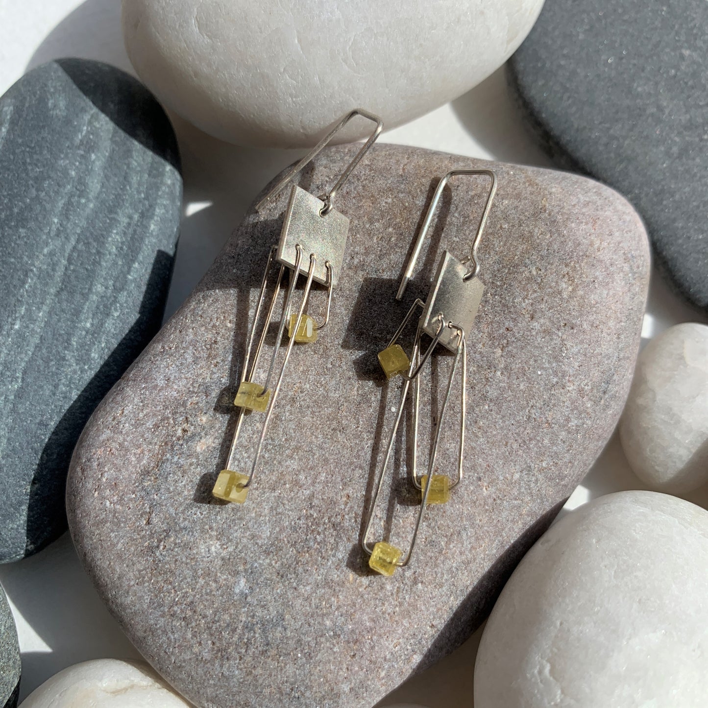 Abacus Square Geo Yellow Rough diamond Dangly Earrings