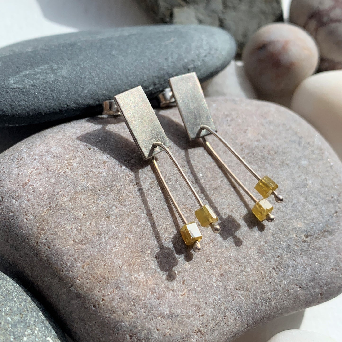 Abacus Arc Yellow Rough Diamond Earrings