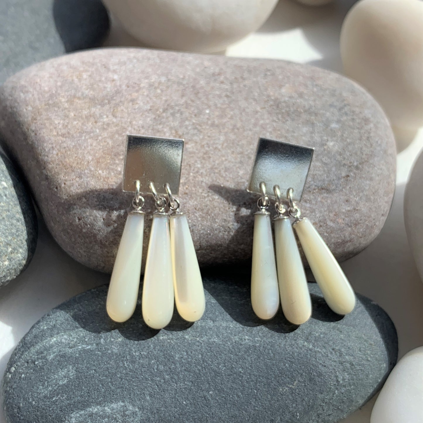 Mother of Pearl Triple Drops Square Stud