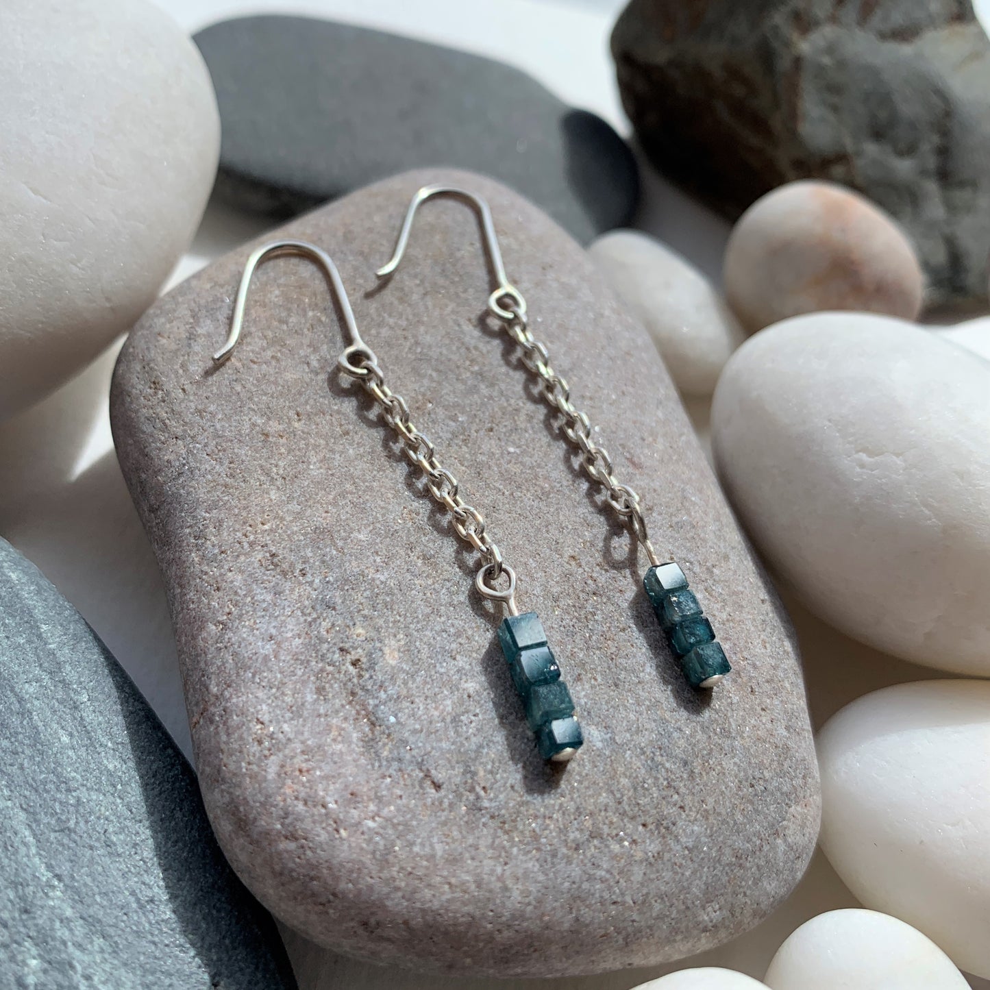 Abacus Rough Blue Diamond Chain Dangly Earrings