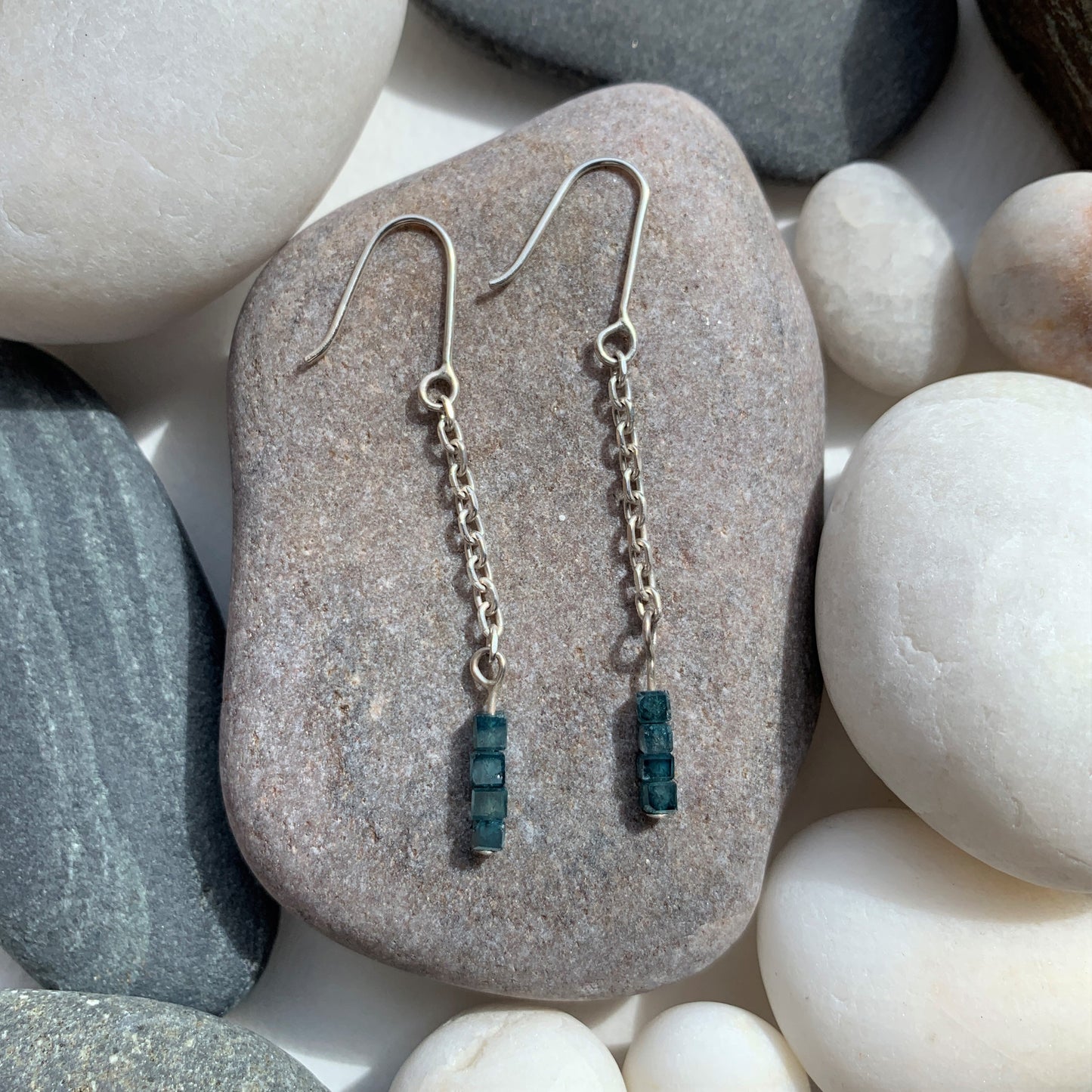 Abacus Rough Blue Diamond Chain Dangly Earrings