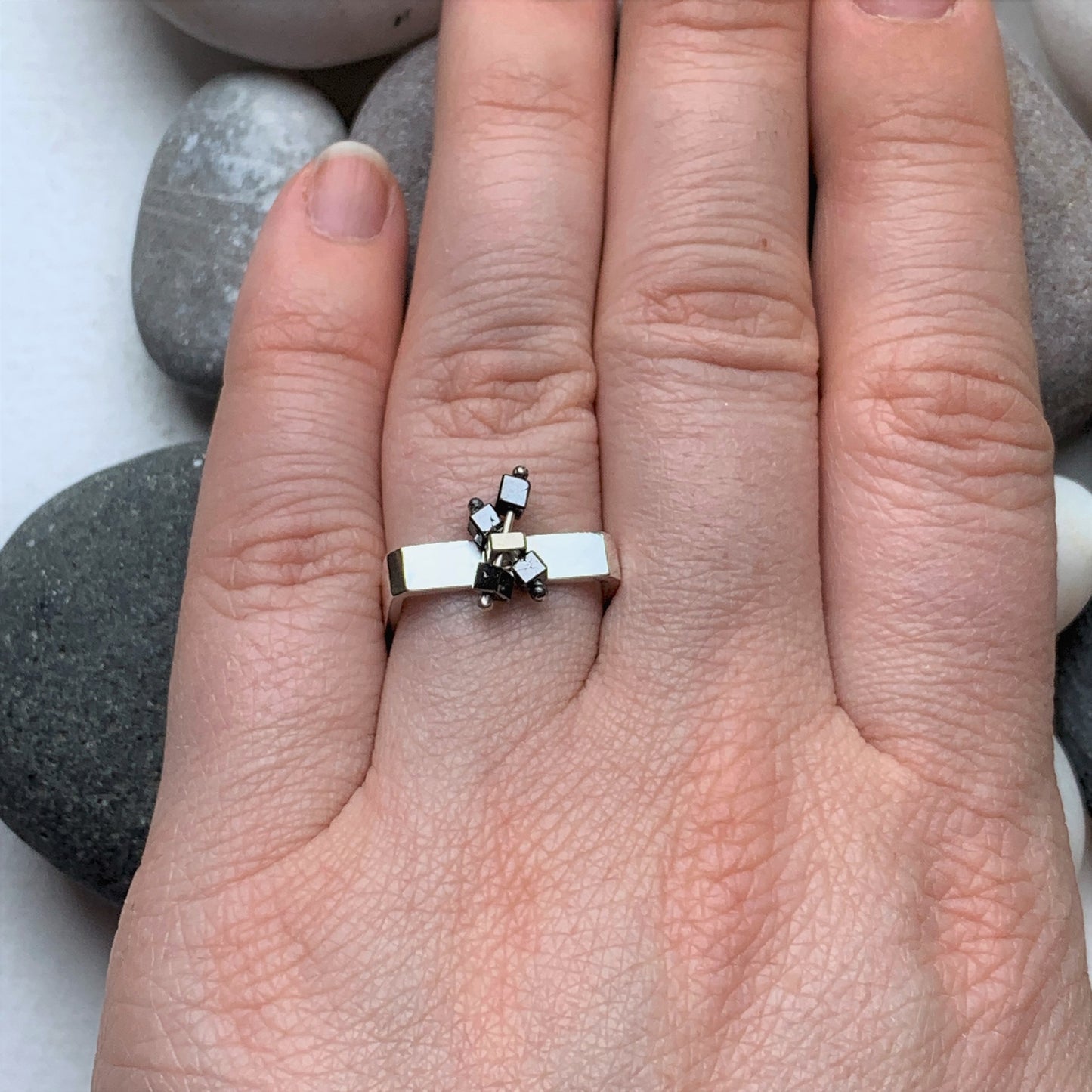 Criss-cross Black Rough Diamond Square Ring