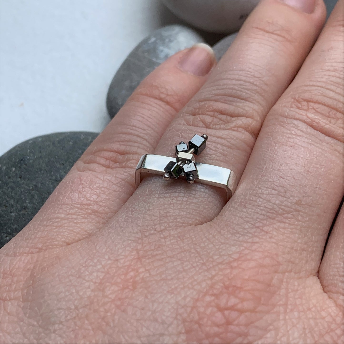 Criss-cross Black Rough Diamond Square Ring