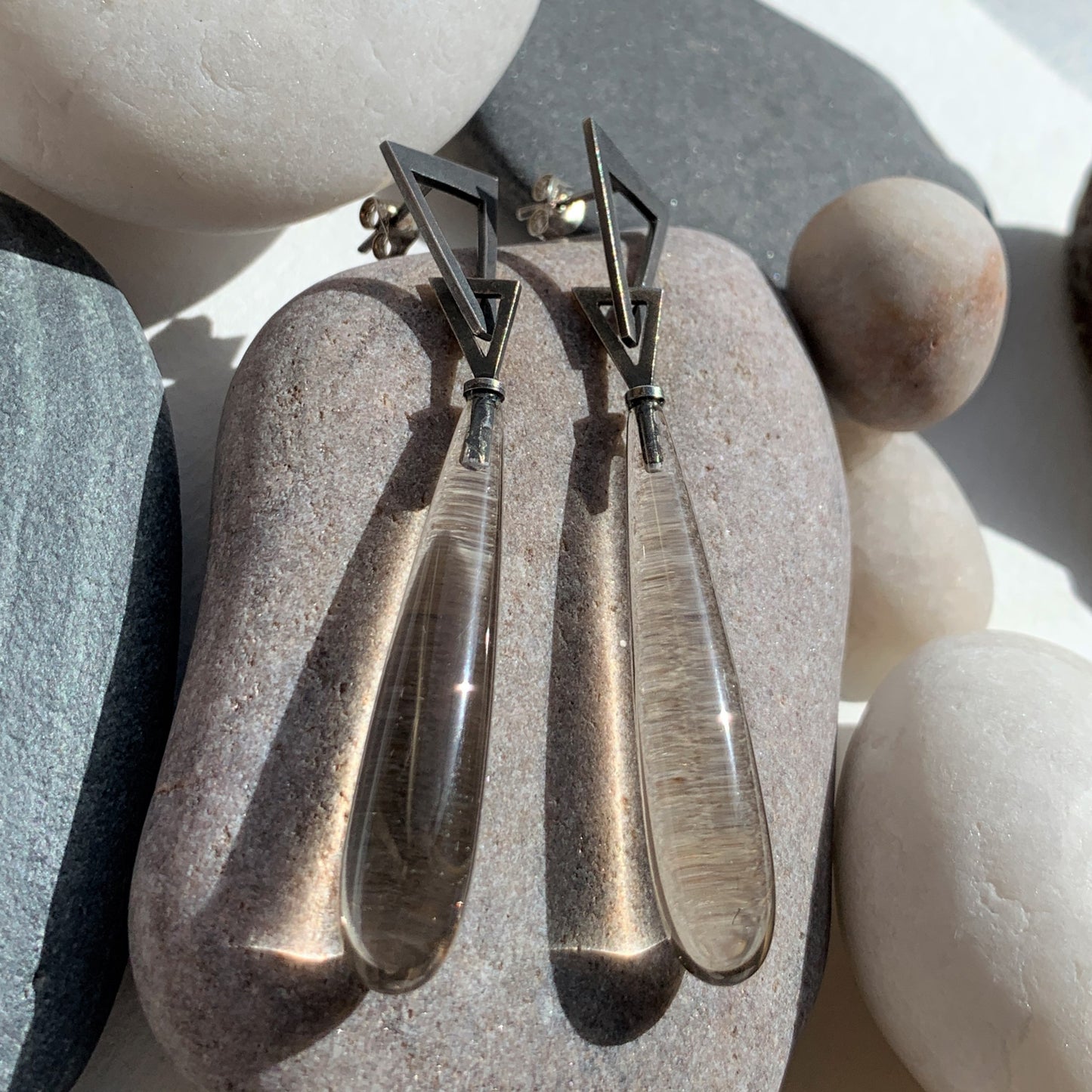 Smokey Quartz Drop Earring with Triangular Detail