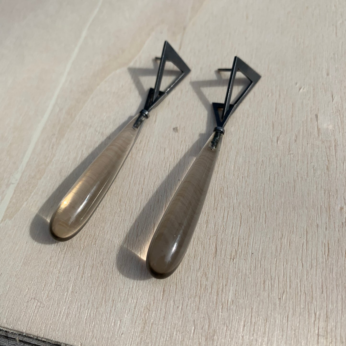 Smokey Quartz Drop Earring with Triangular Detail