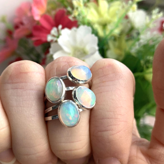 Oval Opal Sterling Silver Rings