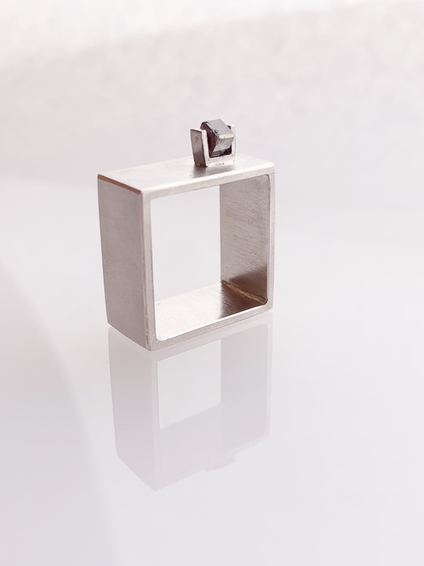 ABACUS IV- Single Diamond Bead In Silver Square Ring, Alternative Engagement Ring