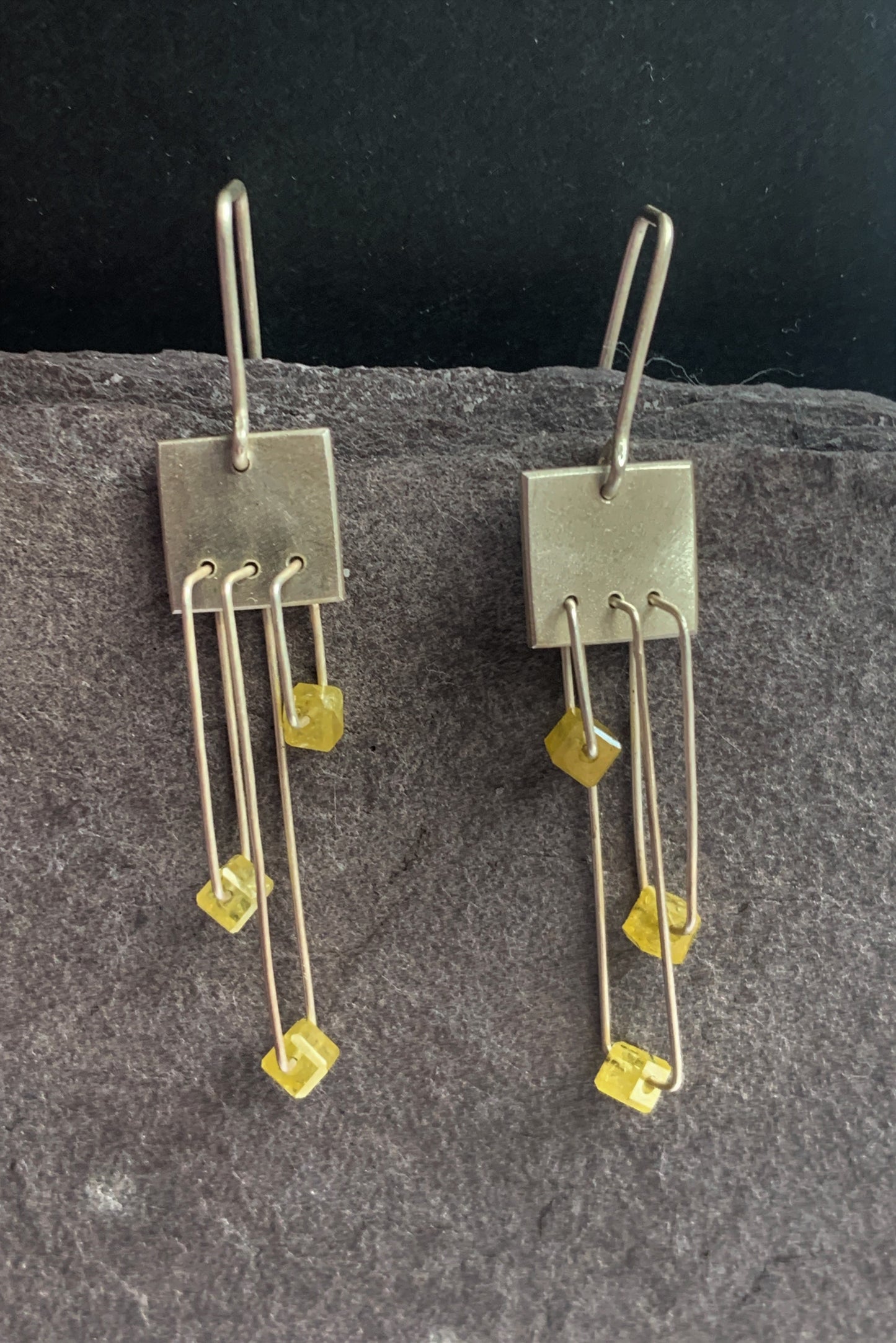 Abacus Square Geo Yellow Rough diamond Dangly Earrings