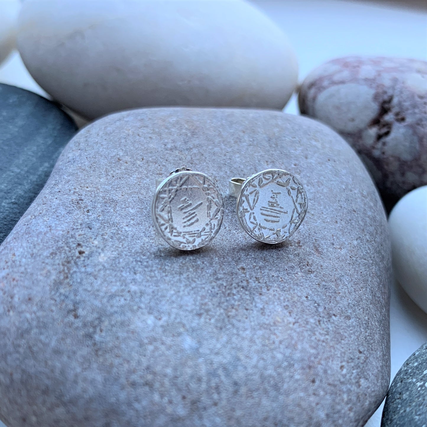 Ella Round Geo Etched Silver Stud