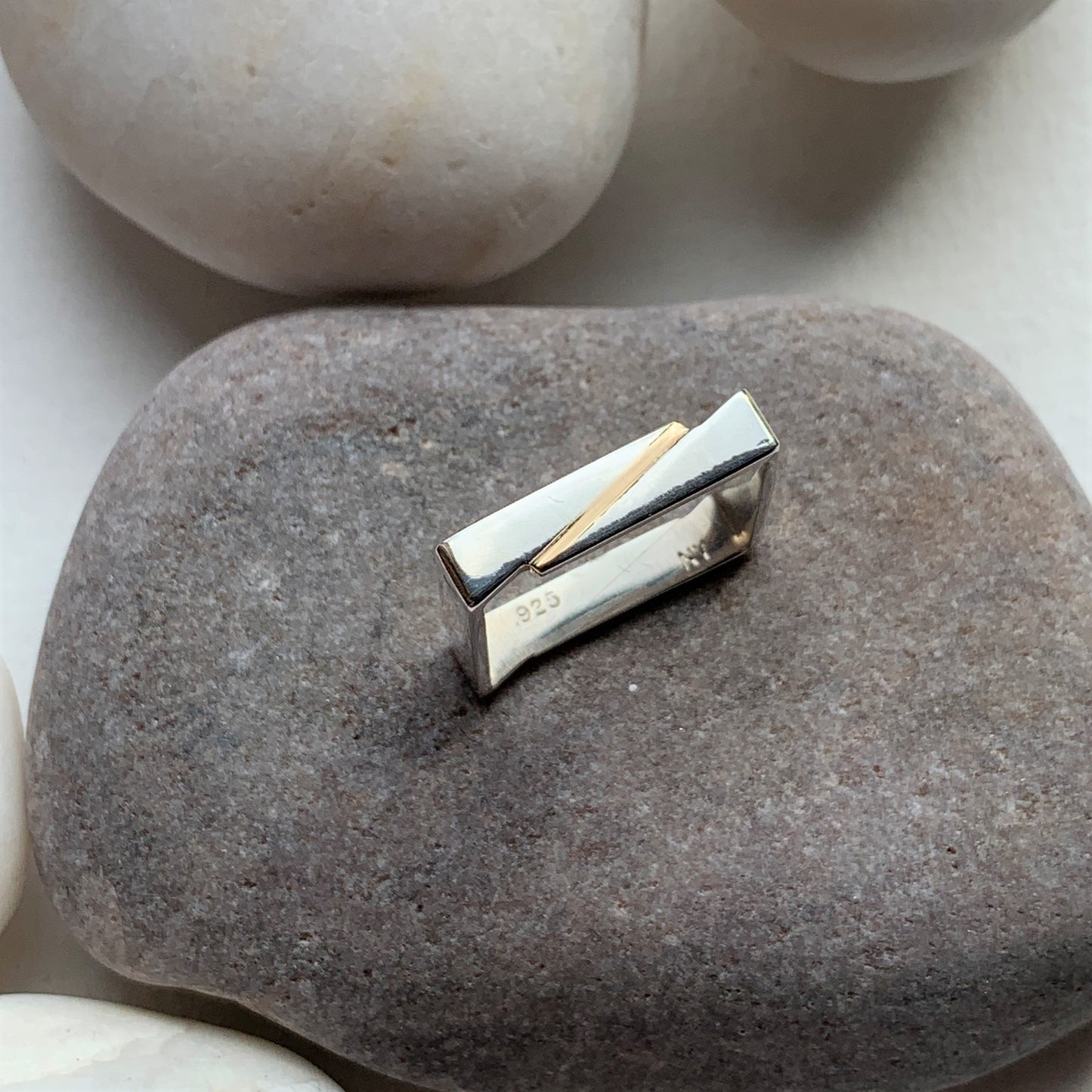 9ct Yellow Gold Streak on Angular Silver Ring