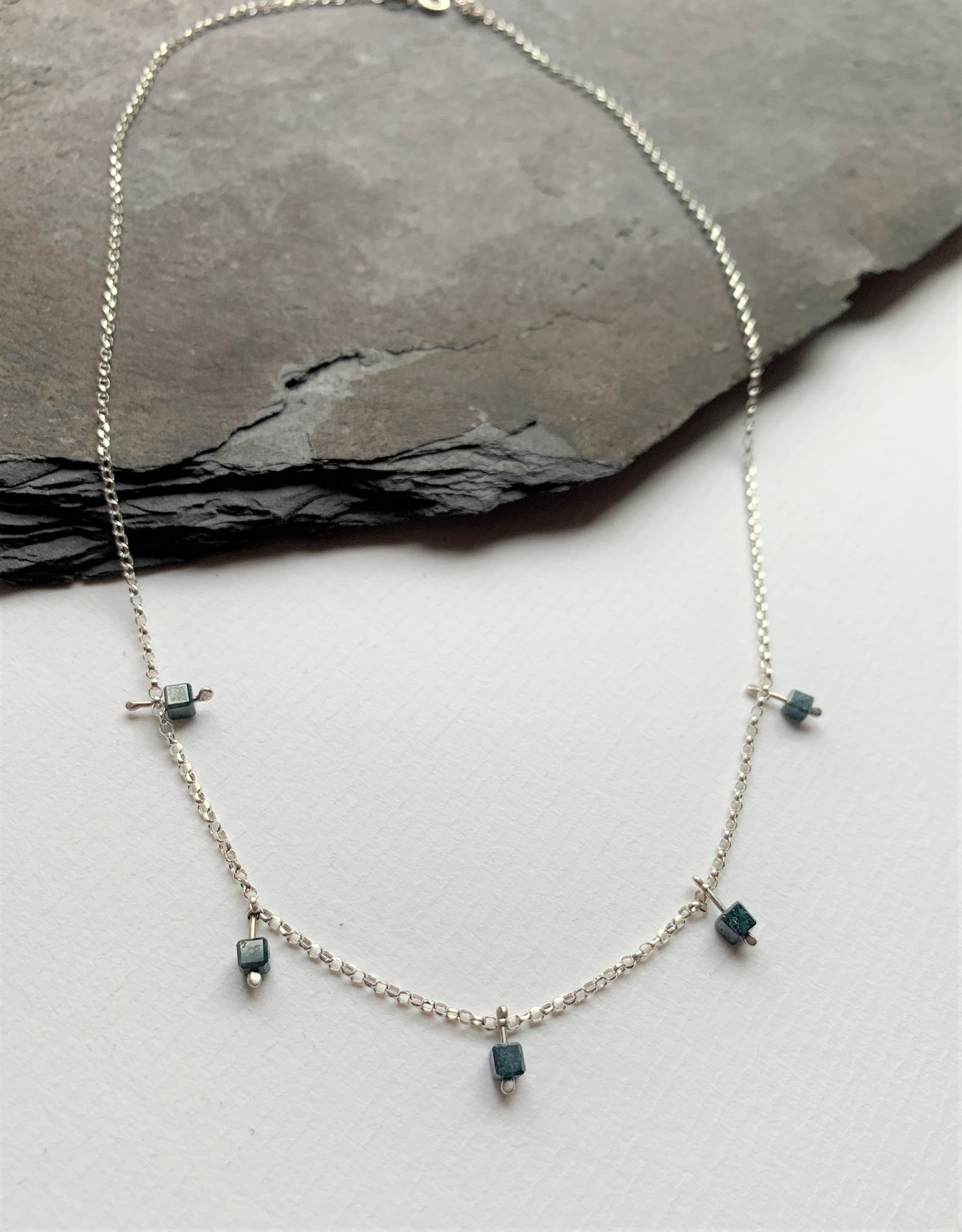 Blue diamond dangly necklace
