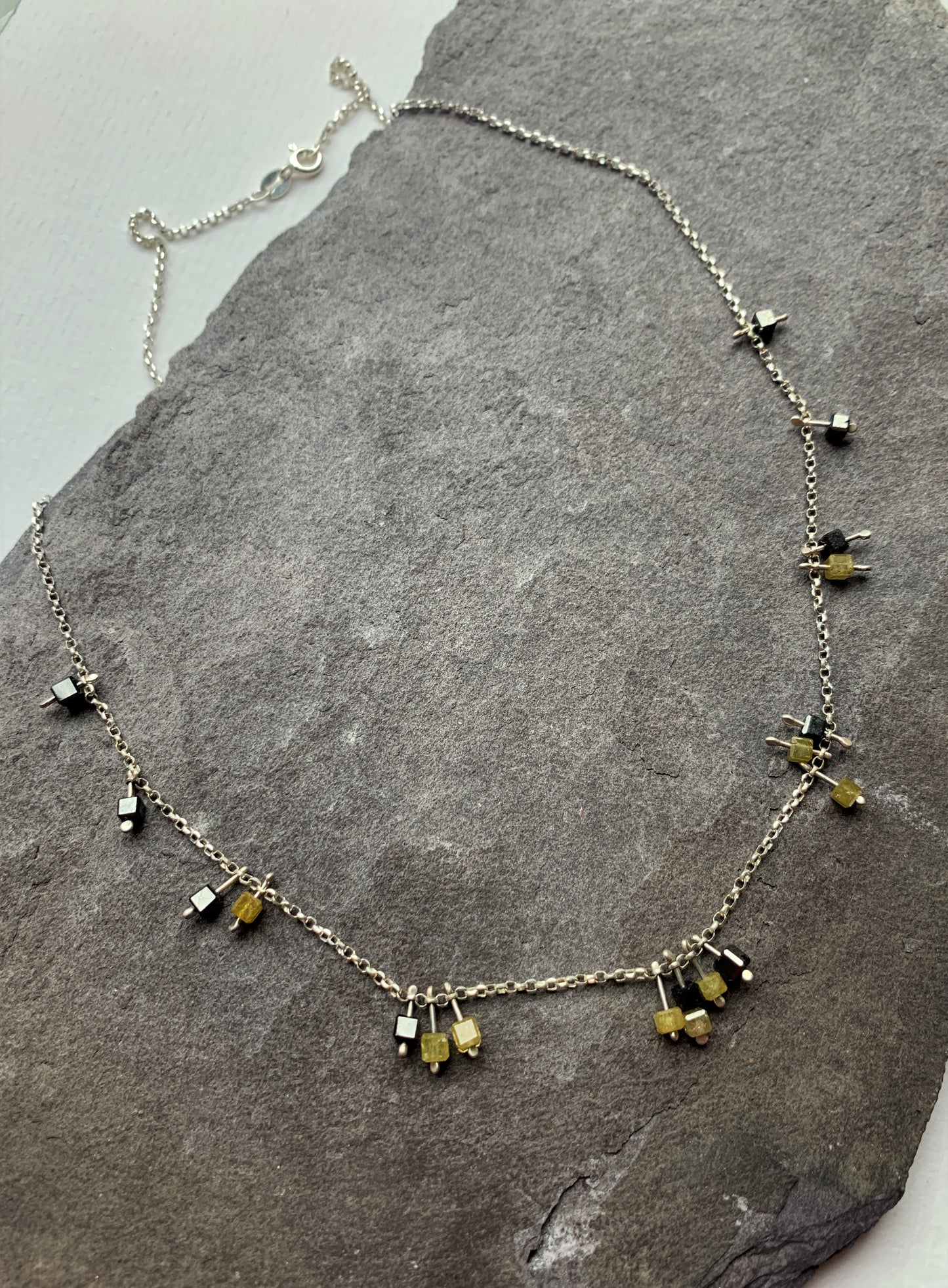 Yellow and black rough diamond dangly multi coloured necklace