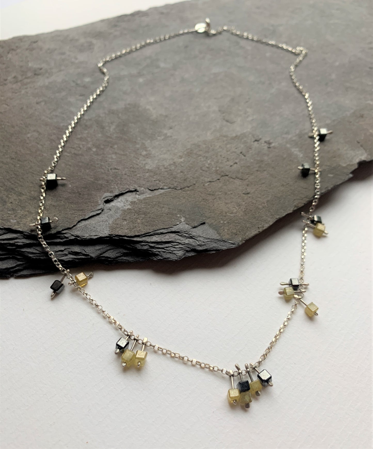 Yellow and black rough diamond dangly multi coloured necklace