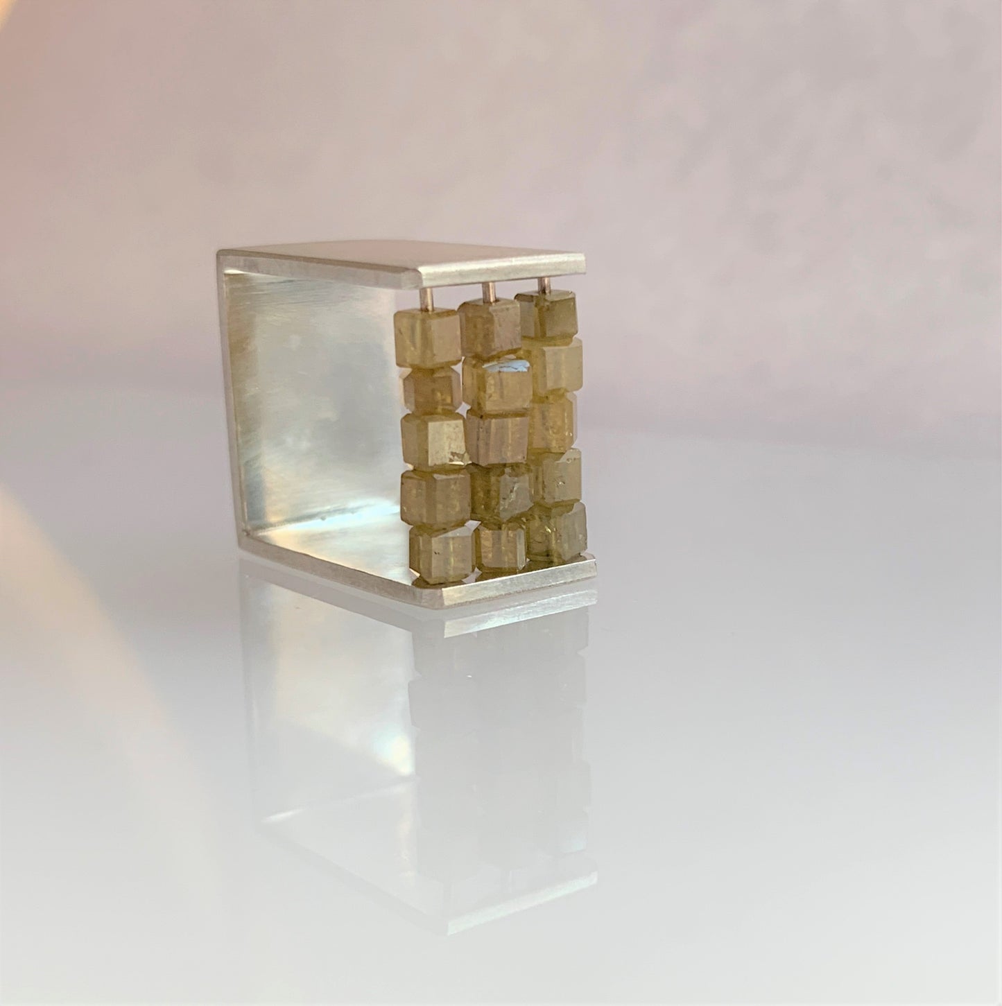 ABACUS III - Triple Row Yellow Diamond Bead Square Ring