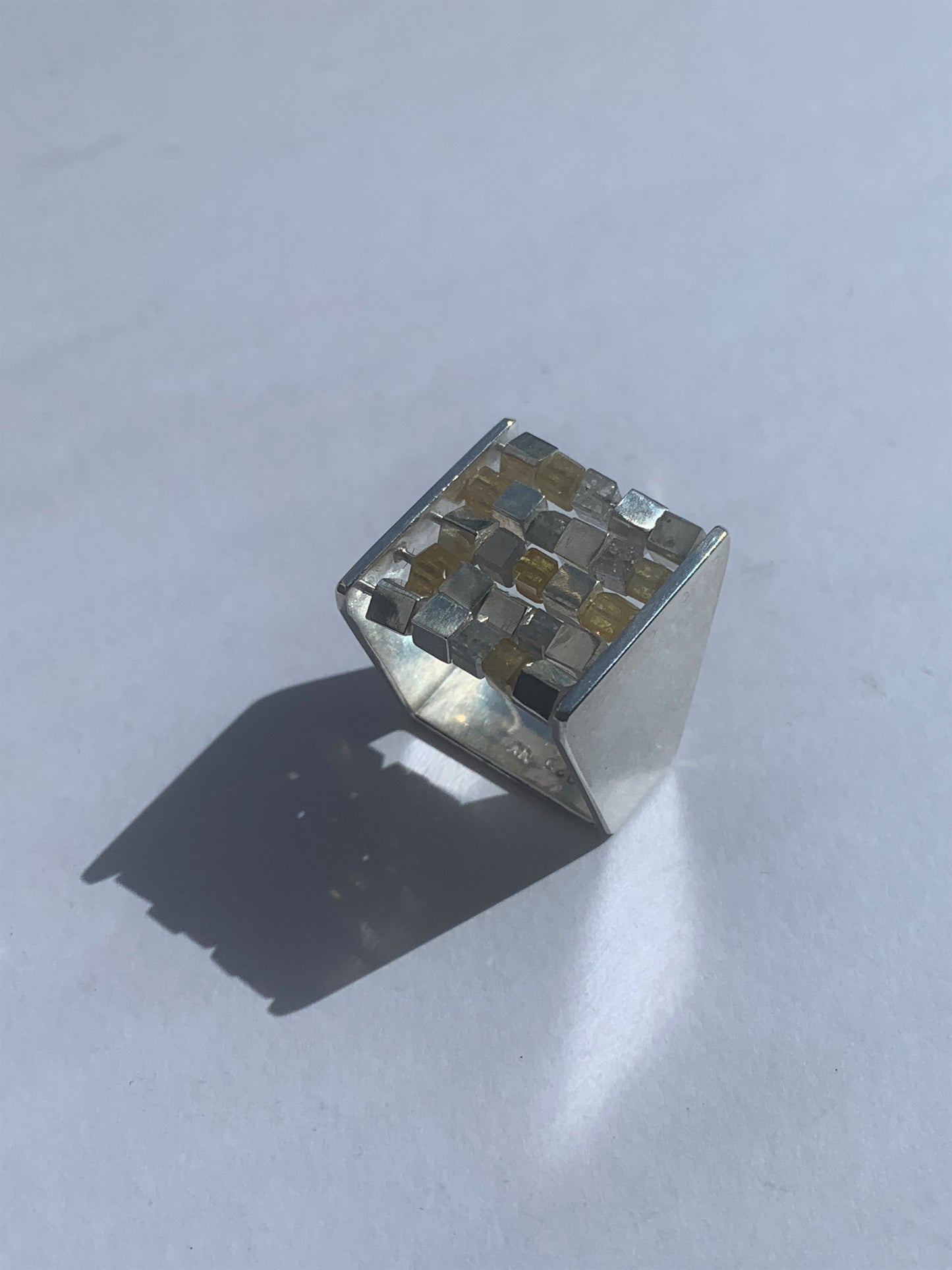 ABACUS V - Yellow and Grey Polished Diamond with Silver Beaded Cocktail Ring