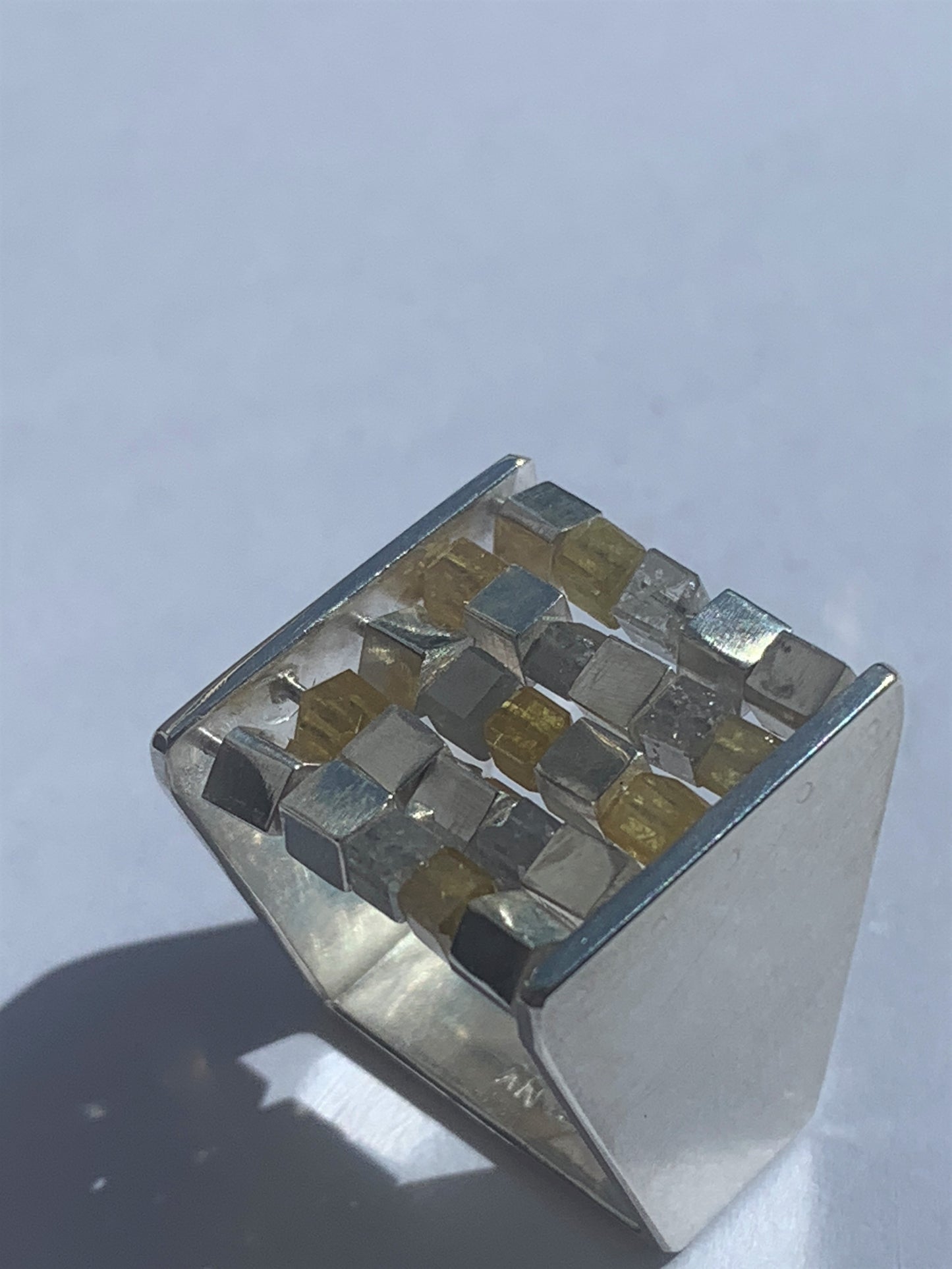 ABACUS V - Yellow and Grey Polished Diamond with Silver Beaded Cocktail Ring