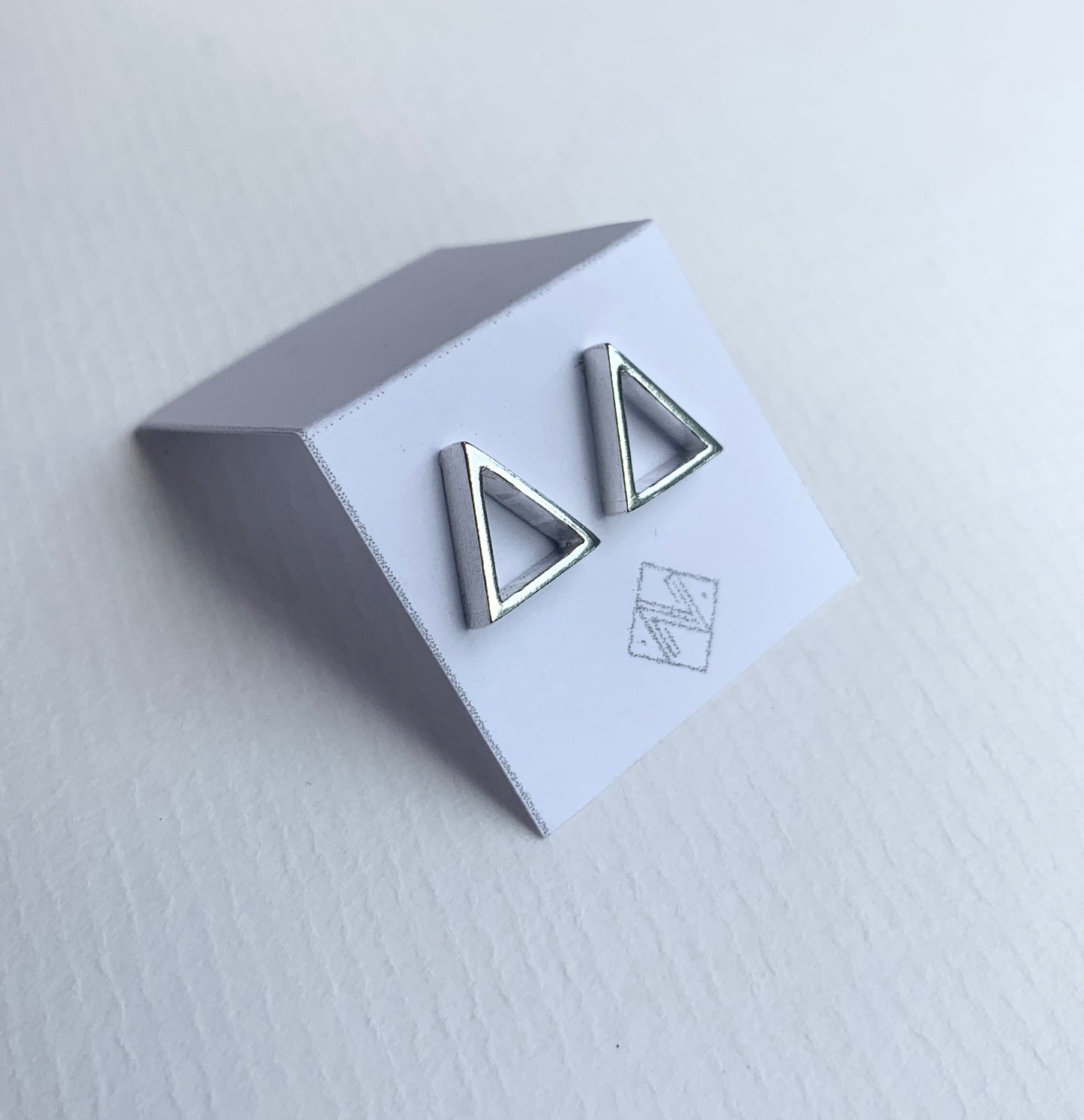 Small sterling silver 3D triangle top side earrings