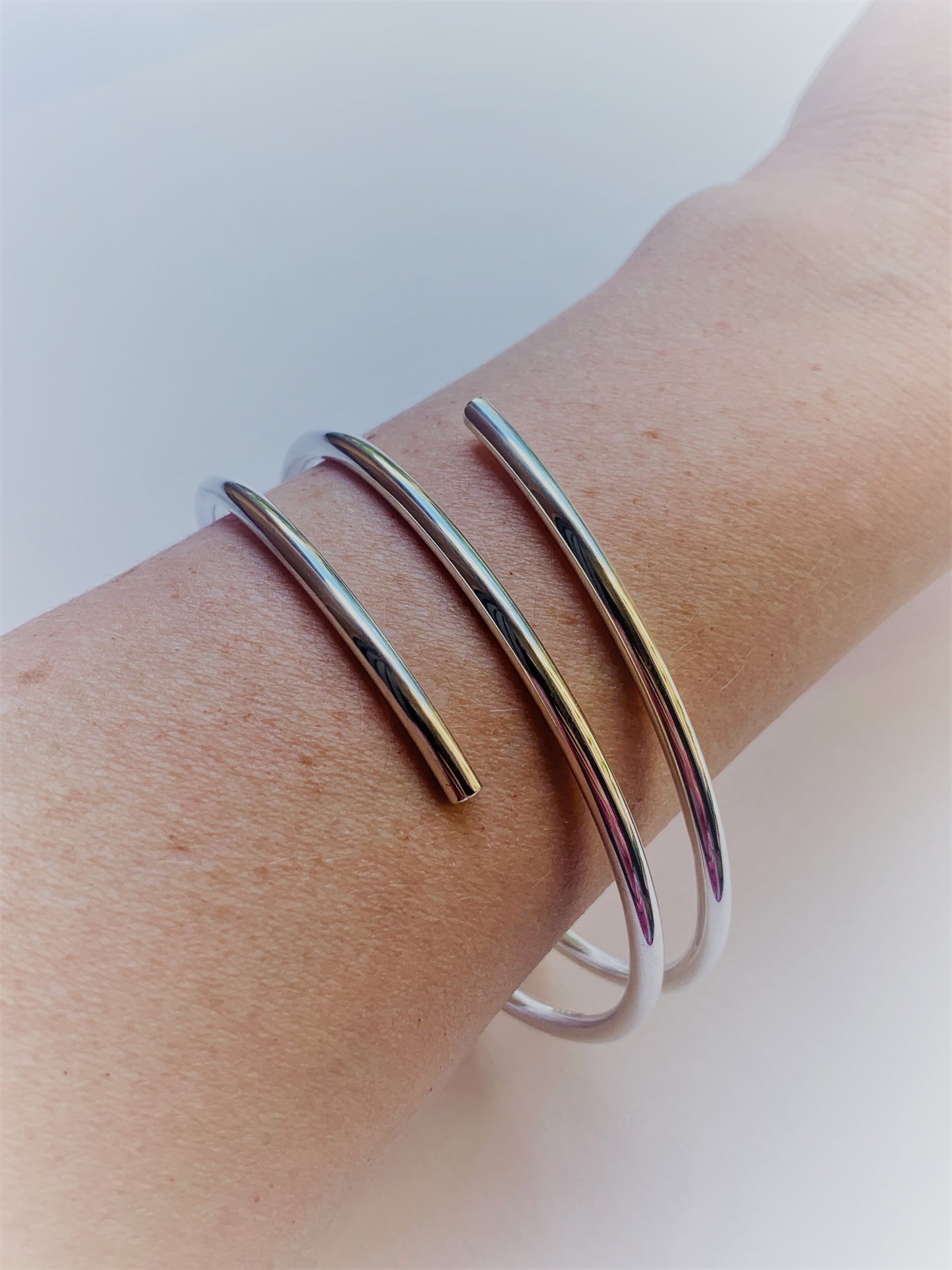 Swirl Arm Cuff / Bangle Solid Sterling Silver with end stones