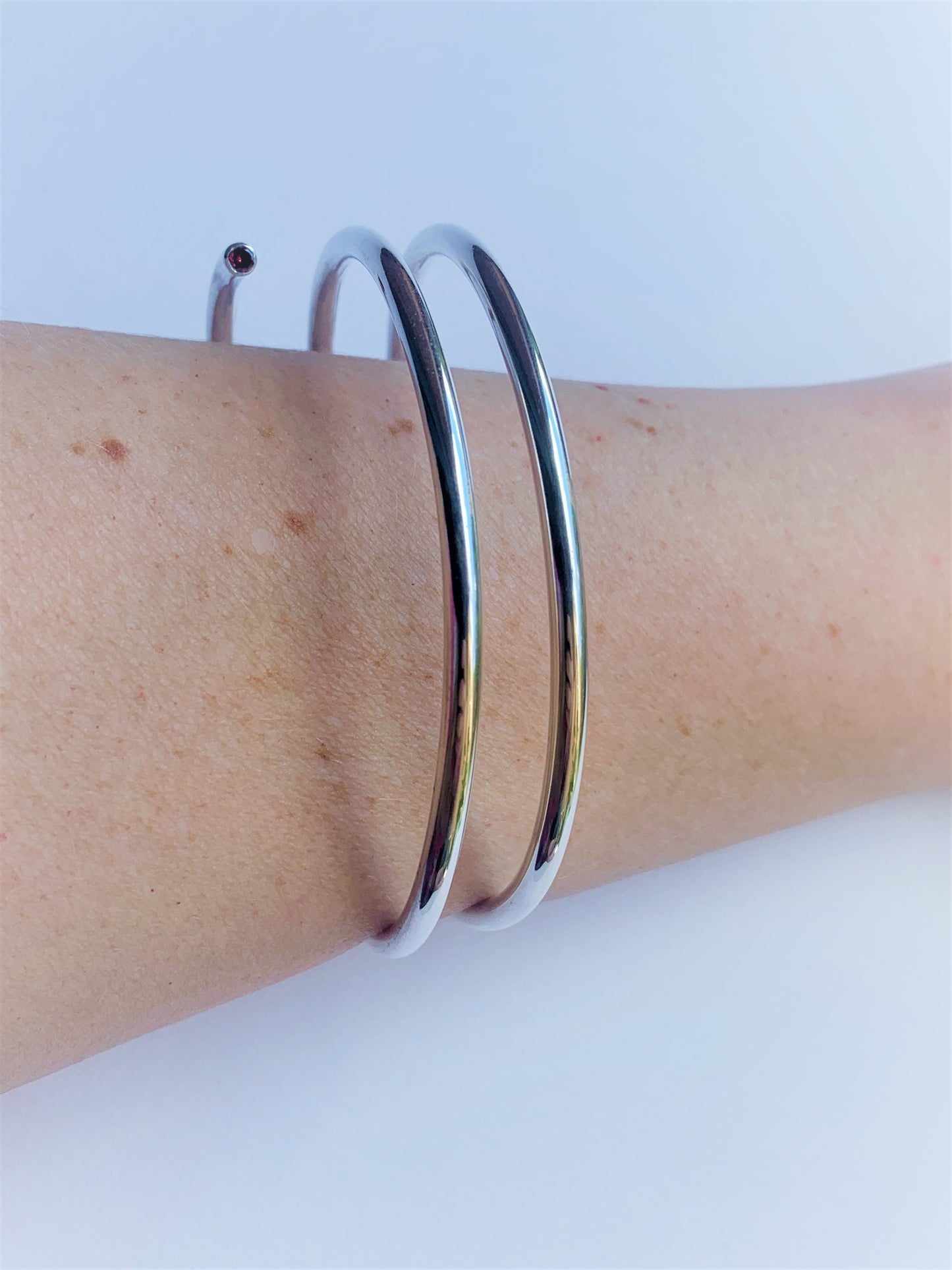 Swirl Arm Cuff / Bangle Solid Sterling Silver with end stones