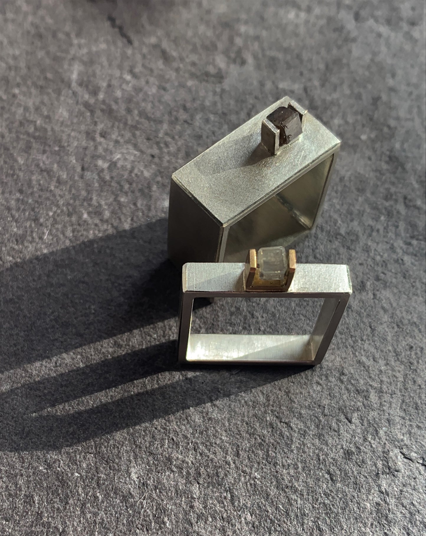 ABACUS IV- Single Diamond Bead In Silver Square Ring, Alternative Engagement Ring
