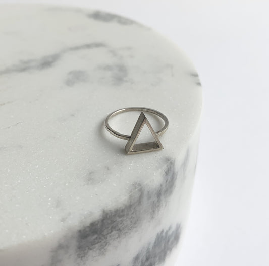 Small 3D sterling silver centered triangle ring