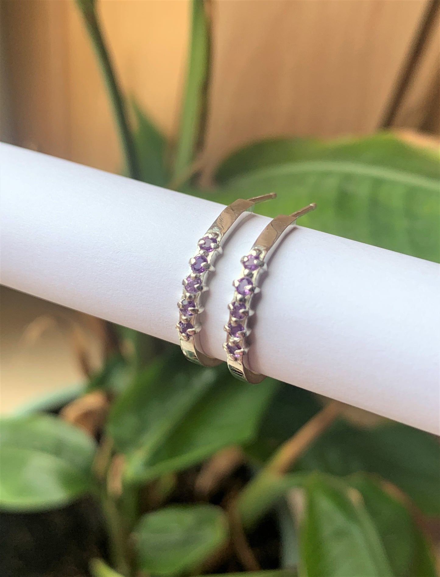 Bella Hoops - Everyday Silver Hoops with Semi-precious Garnet Stones