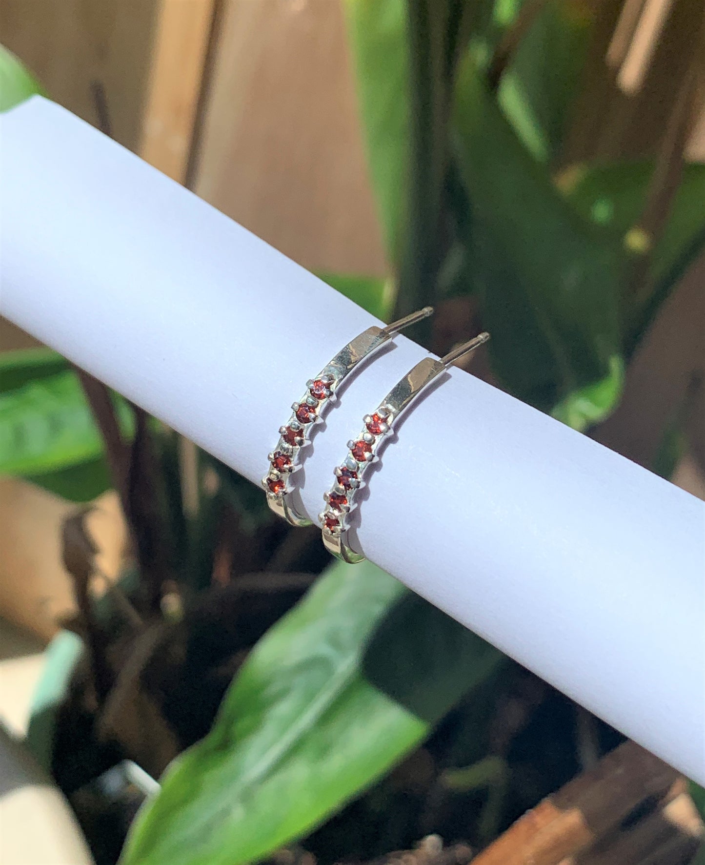Bella Hoops - Everyday Silver Hoops with Semi-precious Garnet Stones