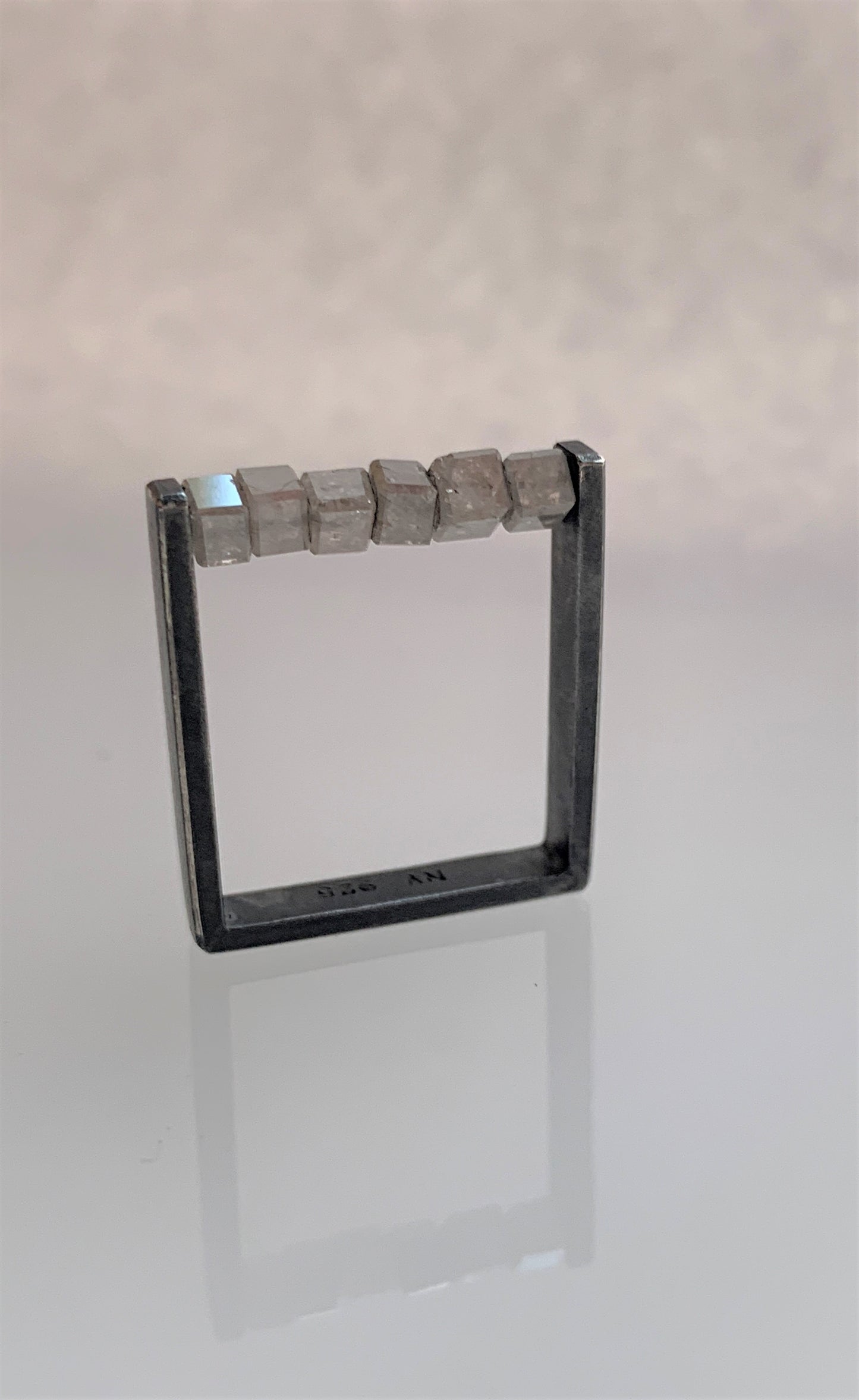 ABACUS VI - Single Row Diamond Bead Square Ring with six Diamond beads