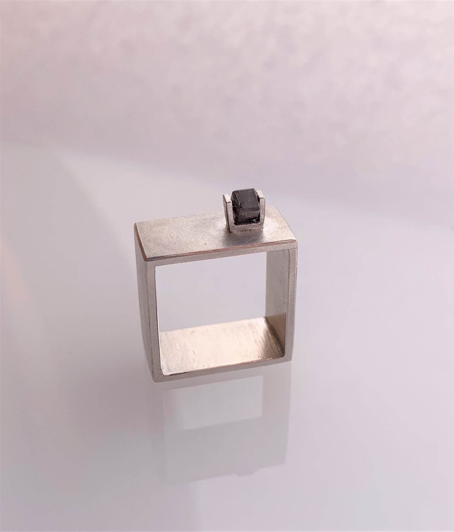 ABACUS IV- Single Diamond Bead In Silver Square Ring, Alternative Engagement Ring