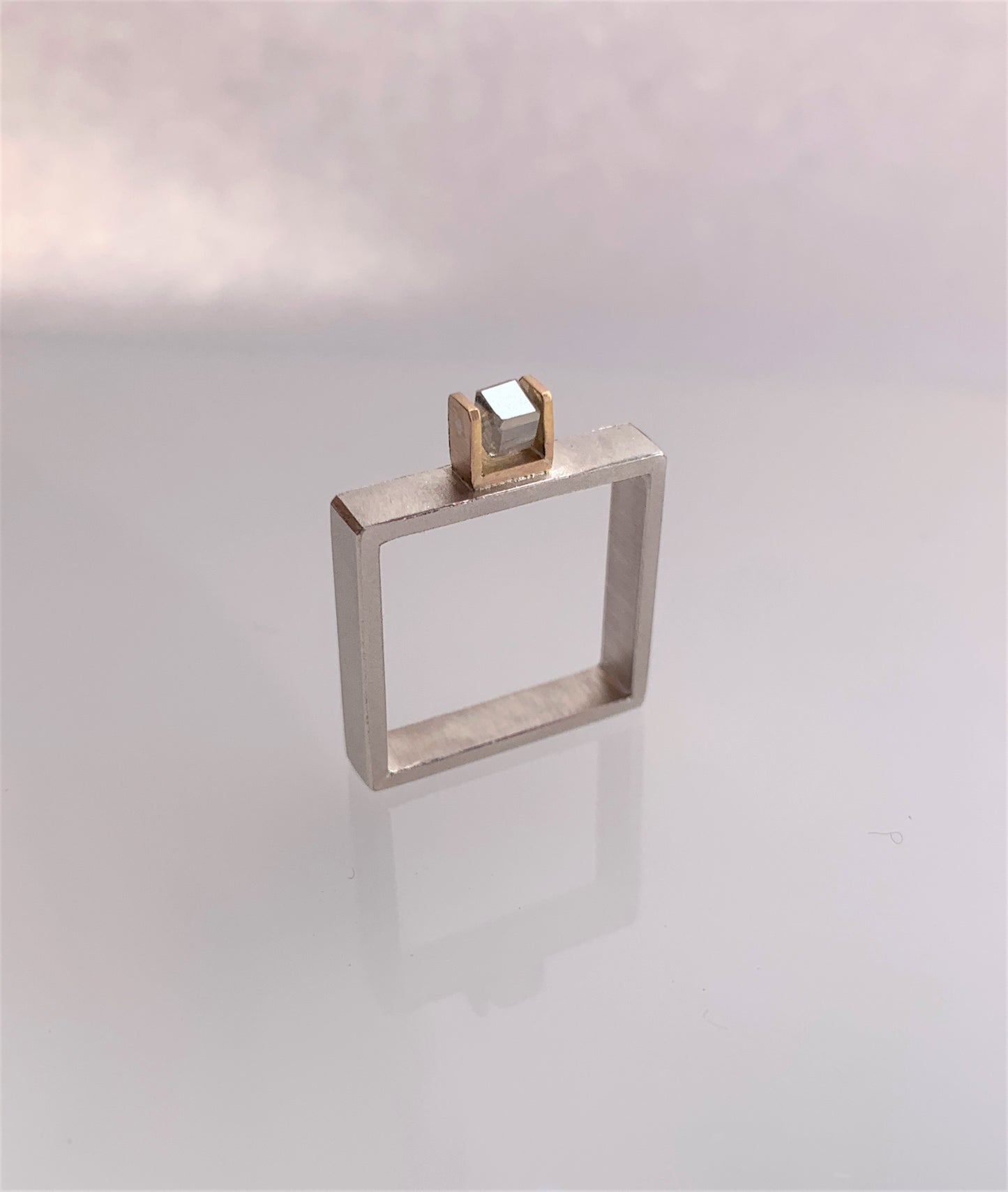 ABACUS II - Single Diamond Bead in 18K Rose Gold & Silver Square Ring, Alternative Engagement Ring