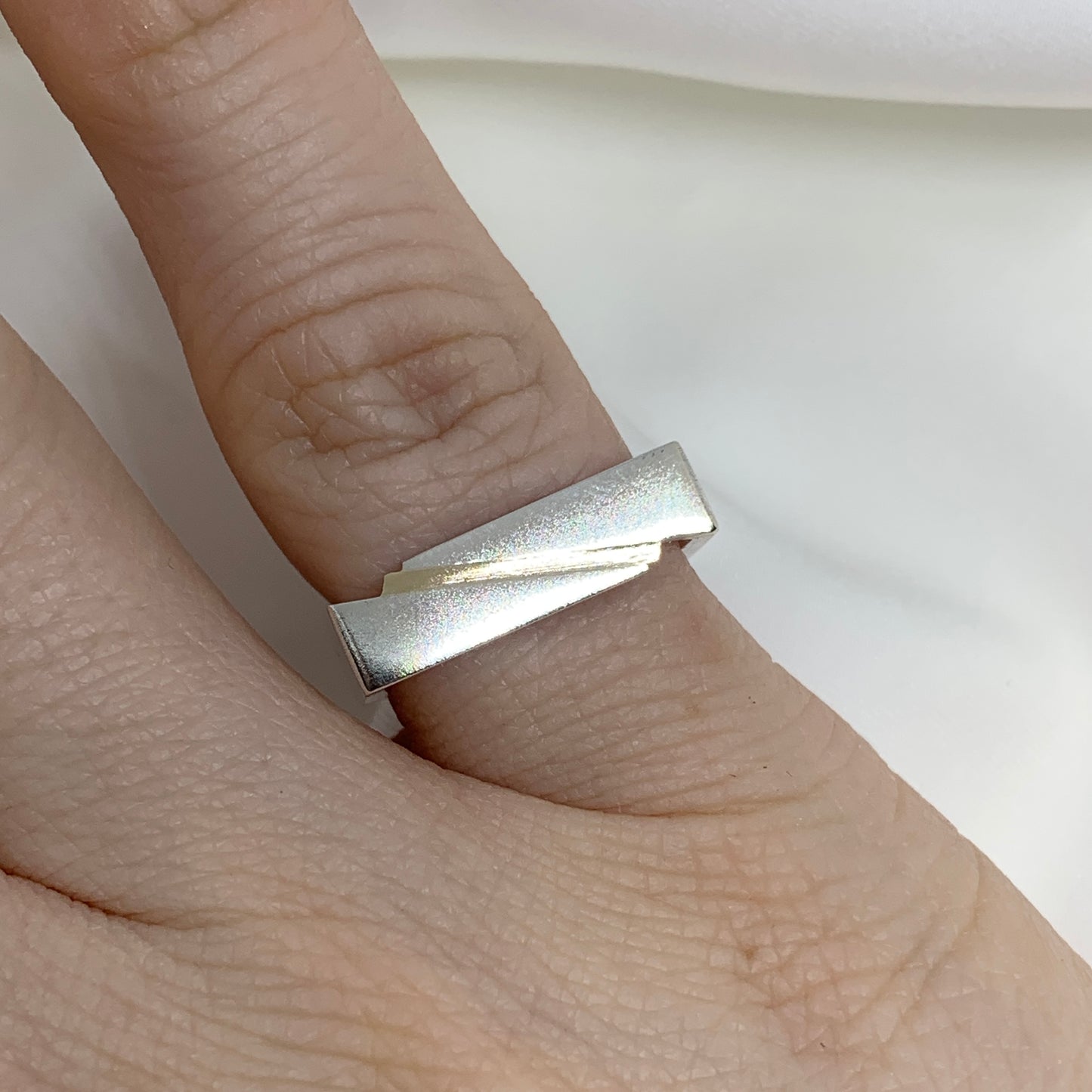 9ct Yellow Gold Streak on Angular Silver Ring