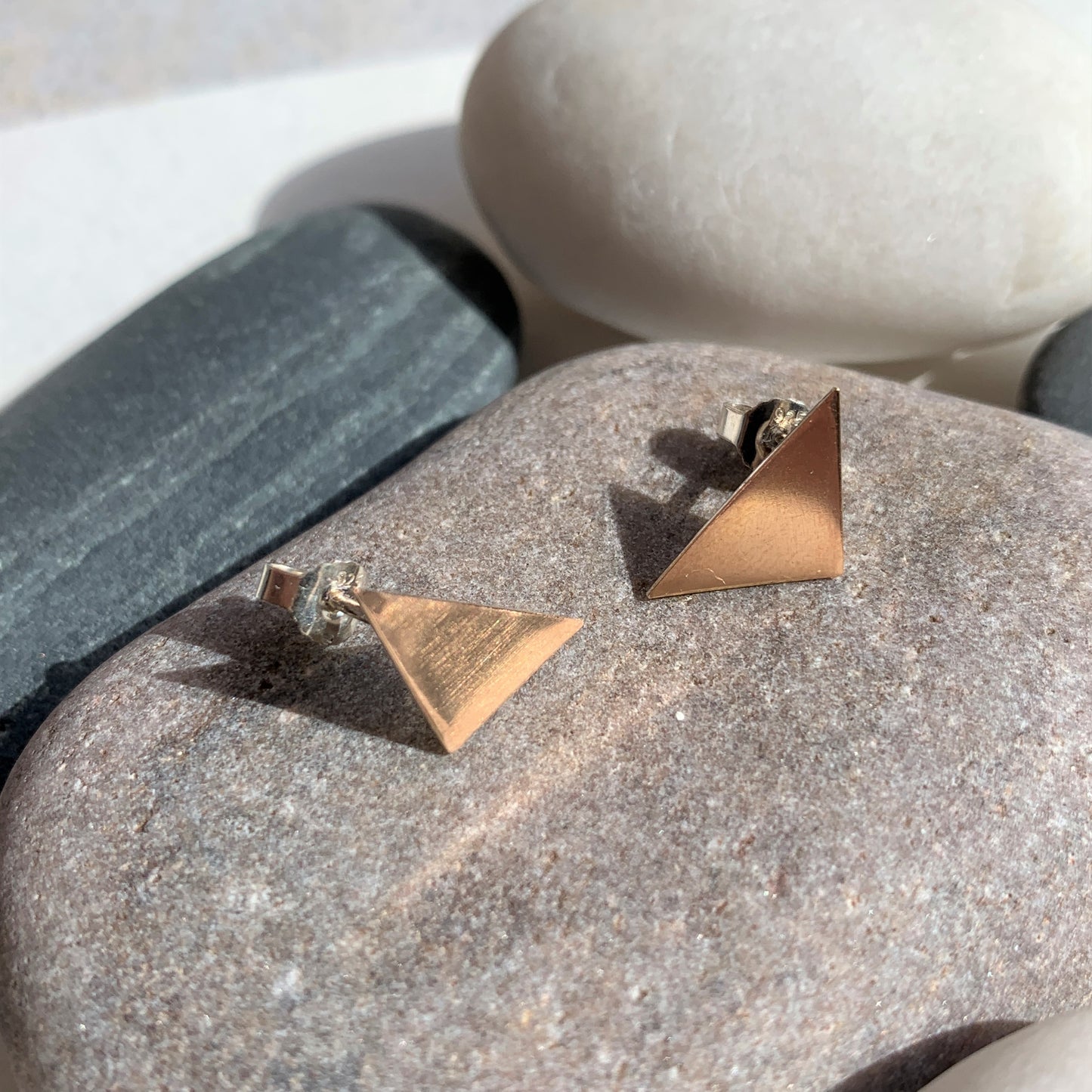 Small Triangle 18ct Rose Gold Silver Fused Studs