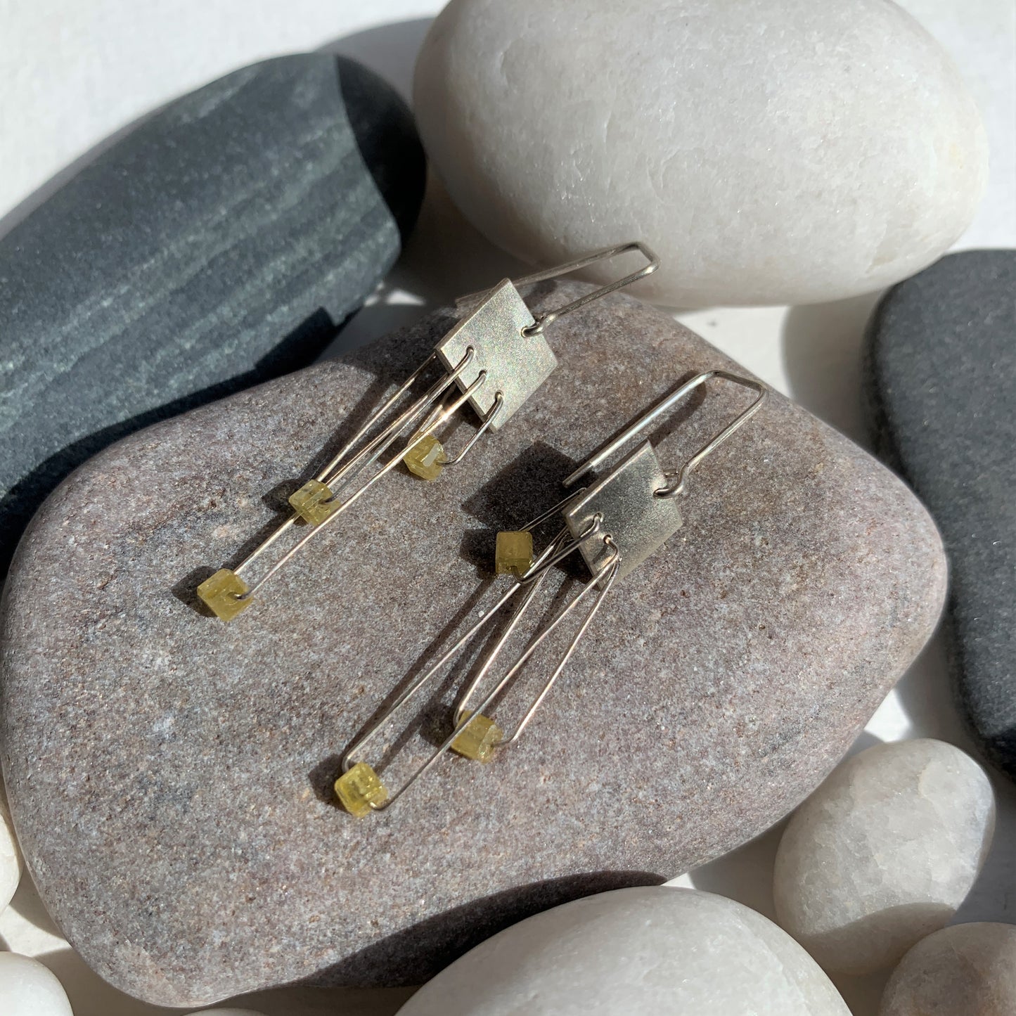 Abacus Square Geo Yellow Rough diamond Dangly Earrings