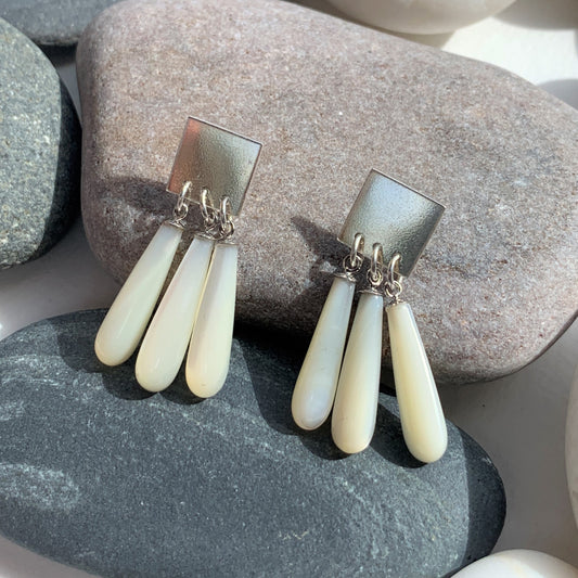 Mother of Pearl Triple Drops Square Stud