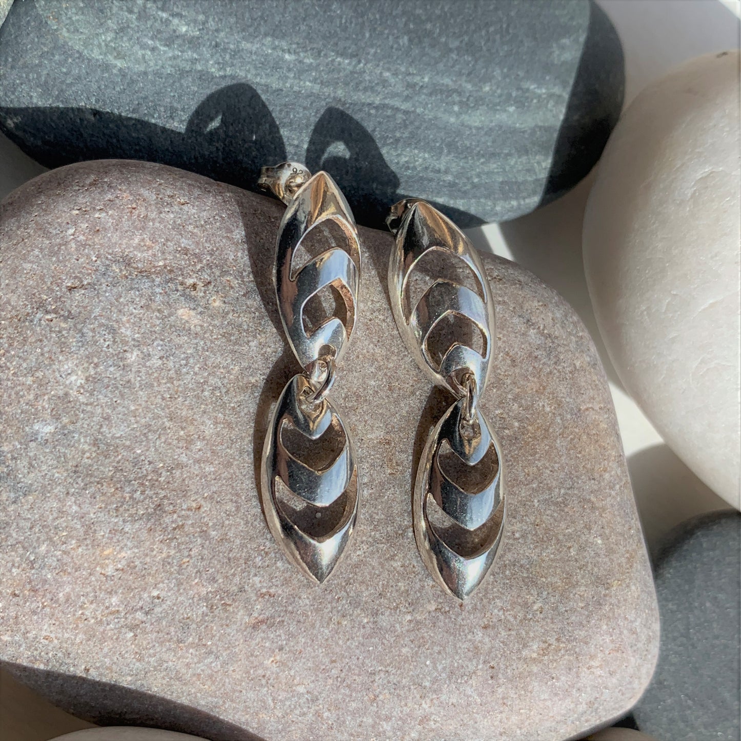Leaf Inspired Dangly Sterling Silver Earrings