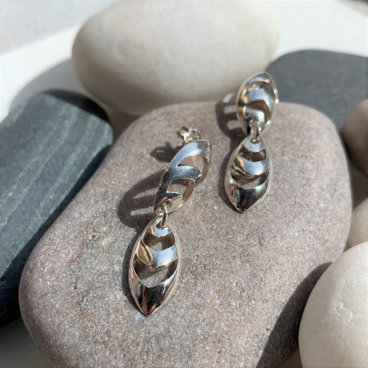 Leaf Inspired Dangly Sterling Silver Earrings