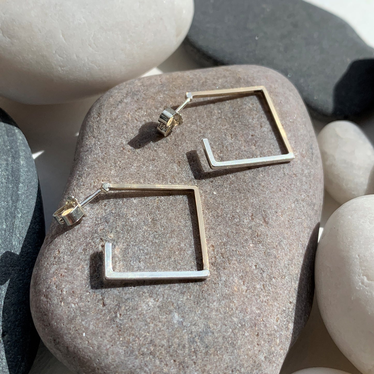 Square Hoops with duo 9ct Yellow Gold and Silver
