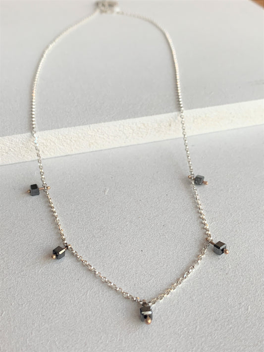 Dazzle 5 rough black diamond necklace with 9ct rose gold and silver