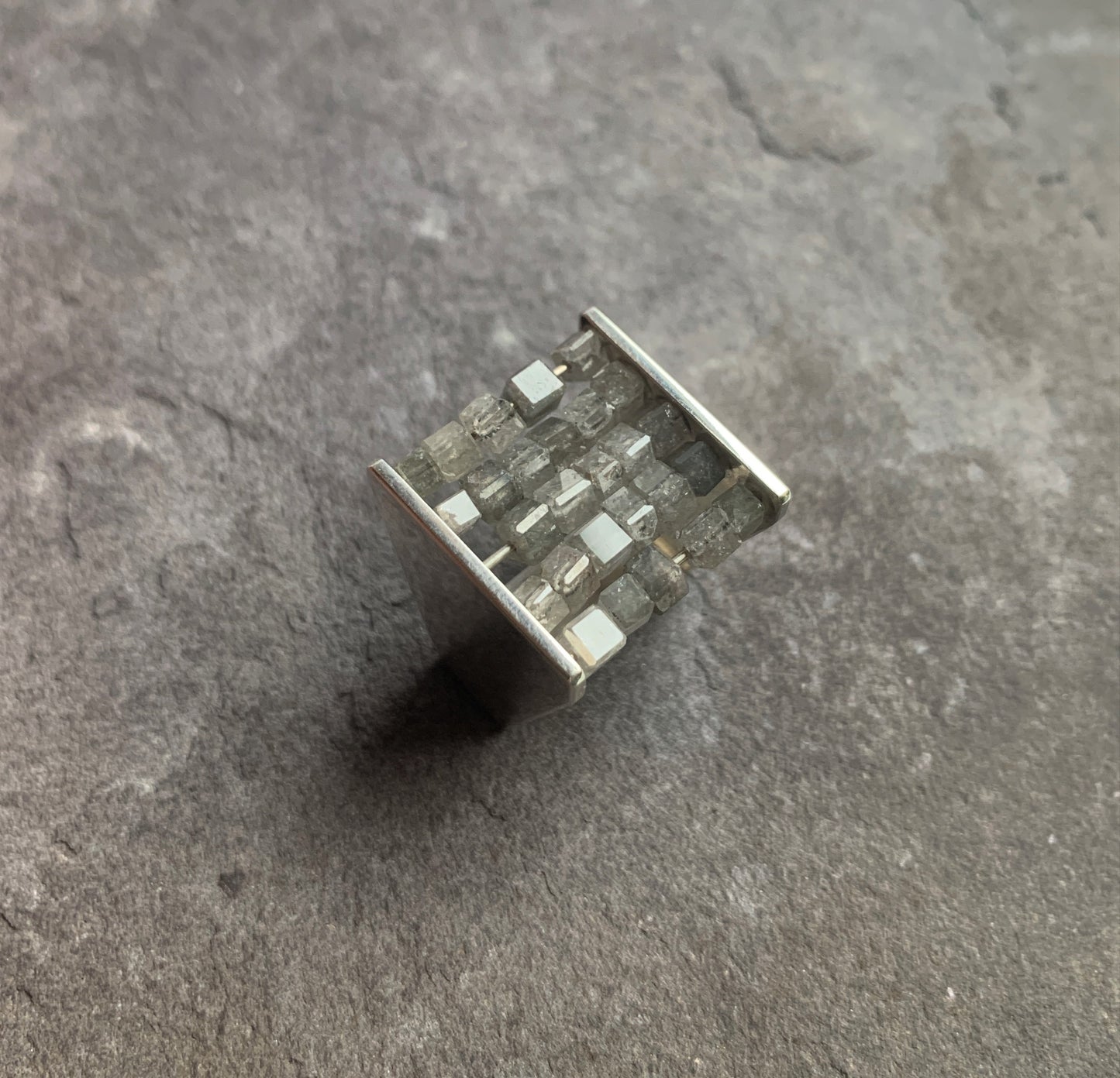 ABACUS V - Quintuple Row Diamond Bead Square Cocktail Ring