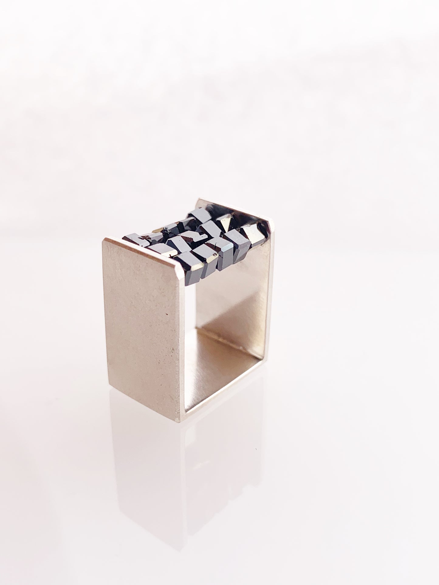 ABACUS III - Triple Row Diamond Bead Square Ring