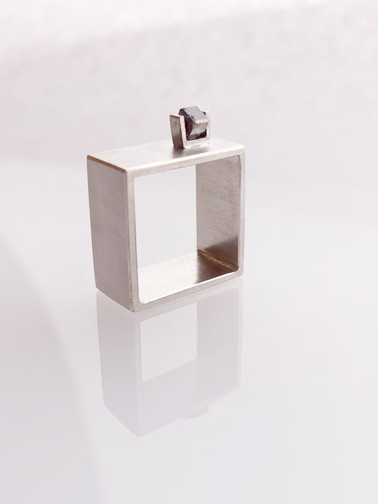 ABACUS IV- Single Diamond Bead In Silver Square Ring, Alternative Engagement Ring