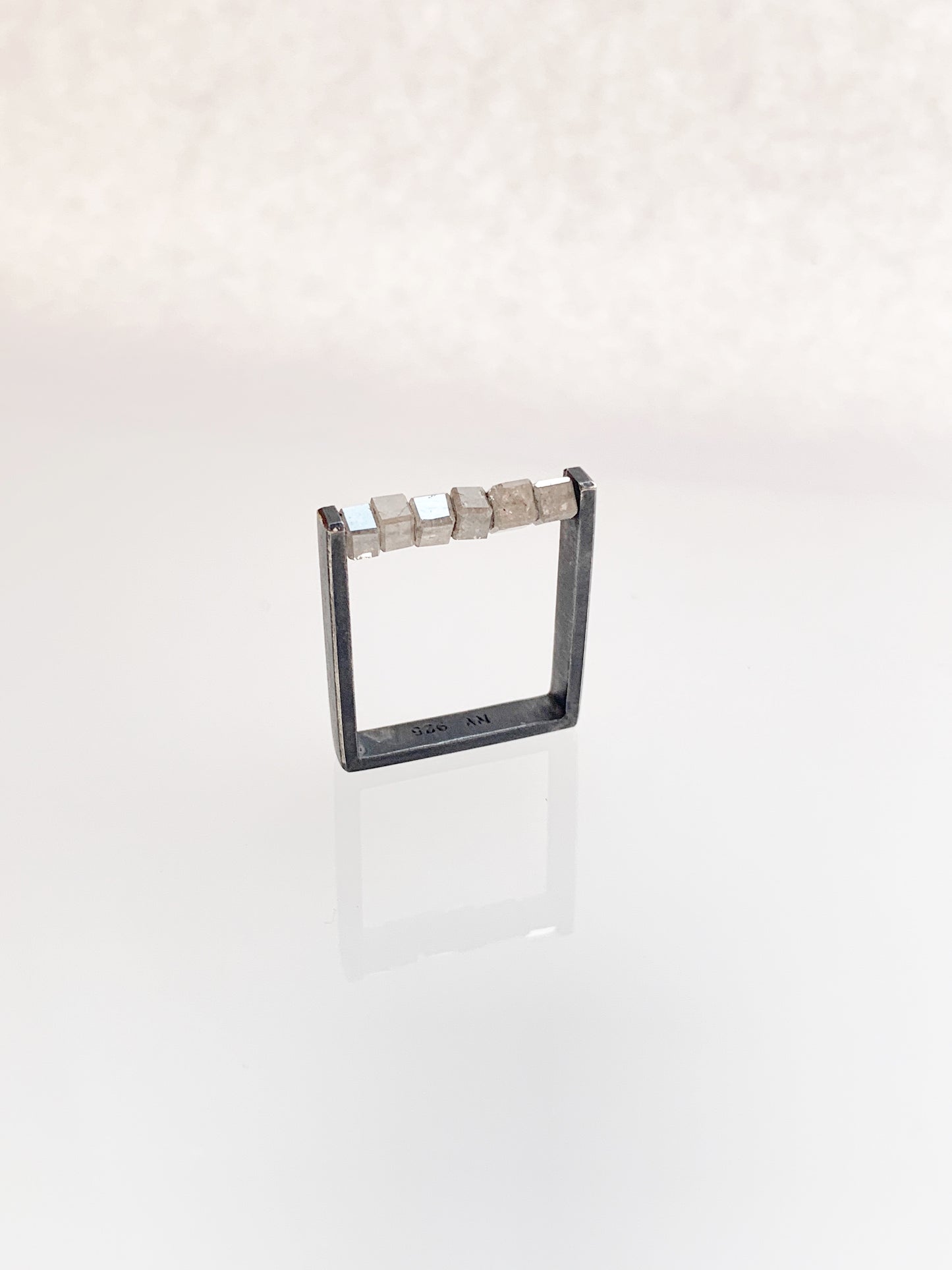 ABACUS VI - Single Row Diamond Bead Square Ring with six Diamond beads
