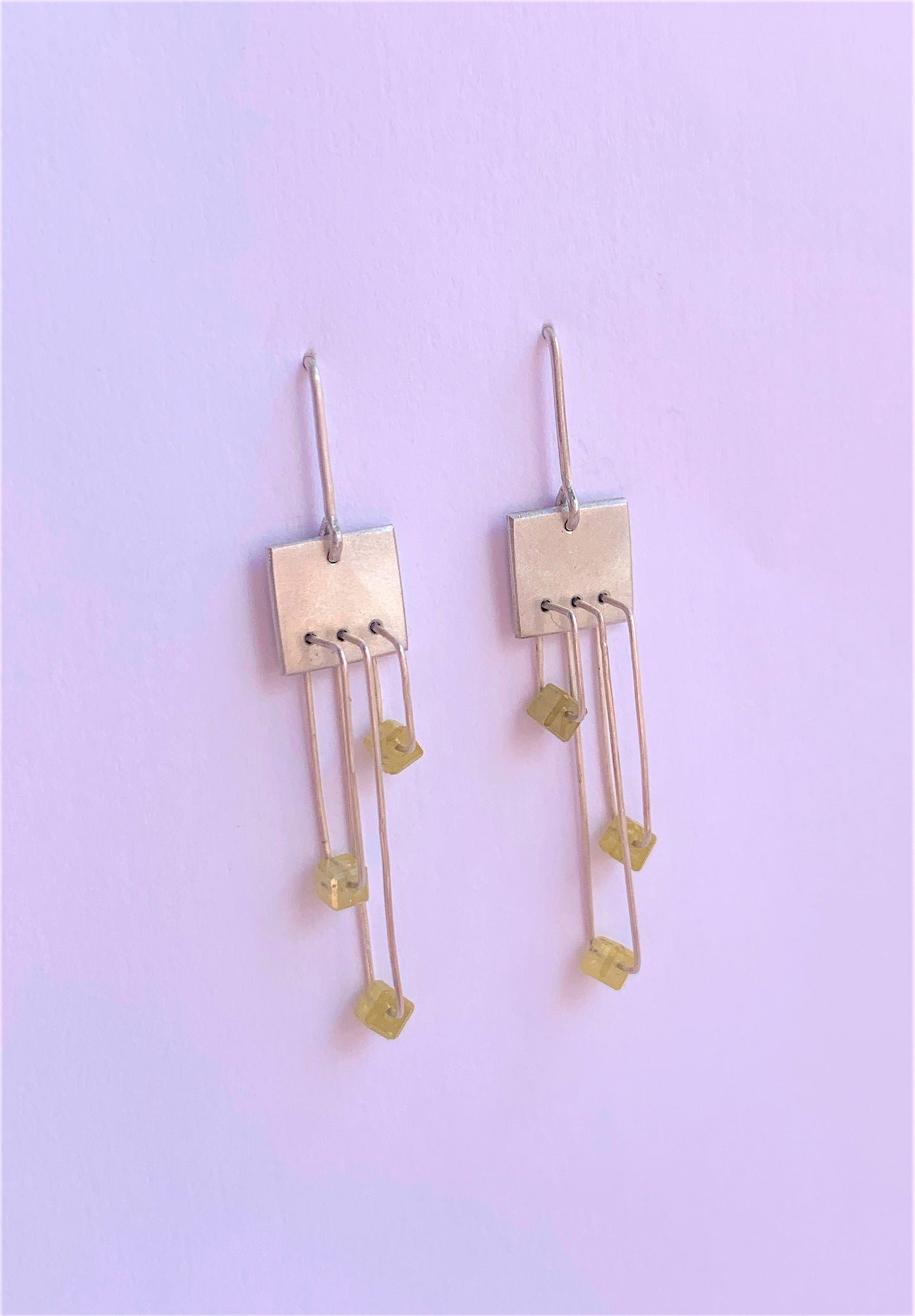 Abacus Square Geo Yellow Rough diamond Dangly Earrings