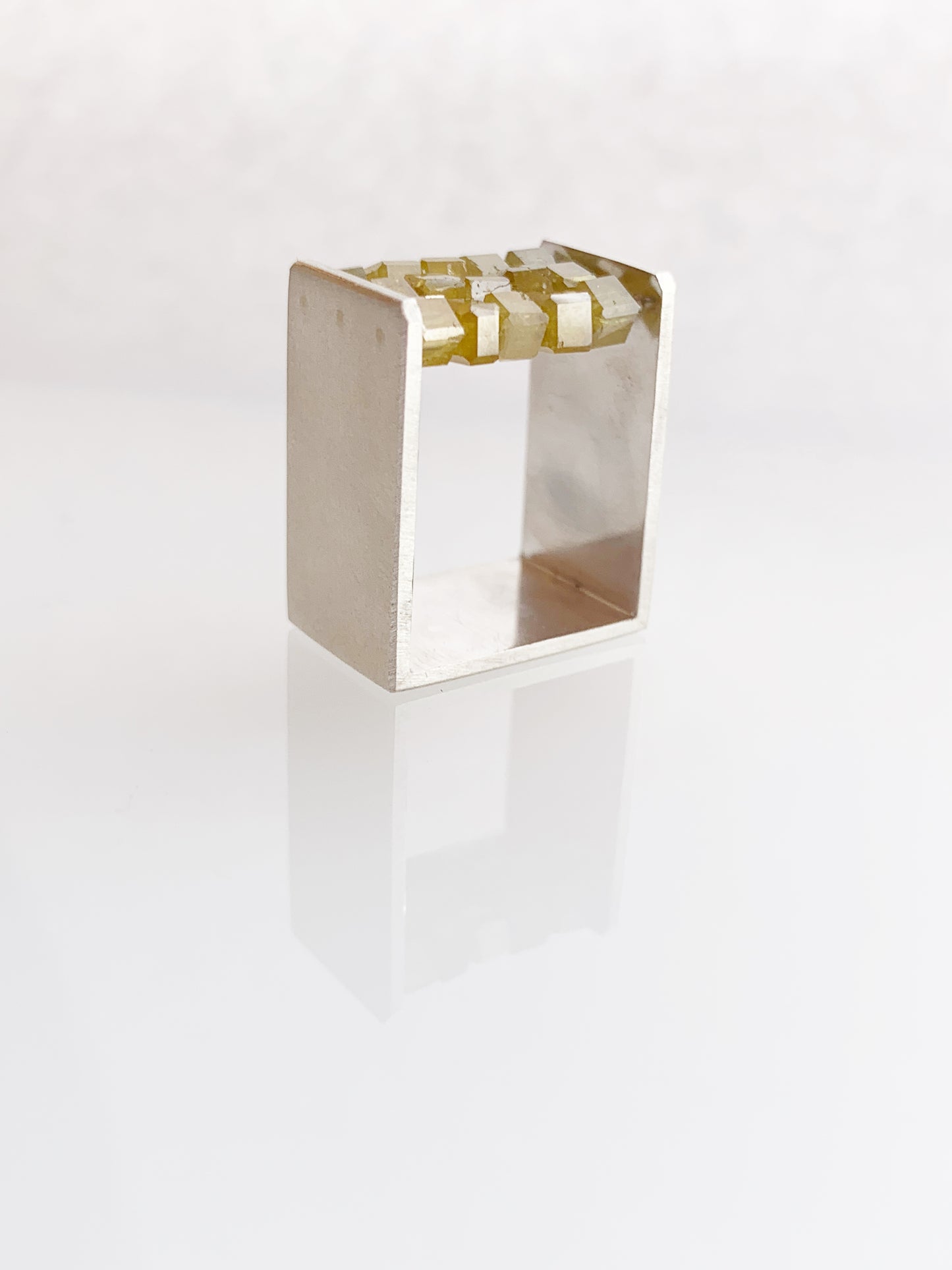 ABACUS III - Triple Row Yellow Diamond Bead Square Ring