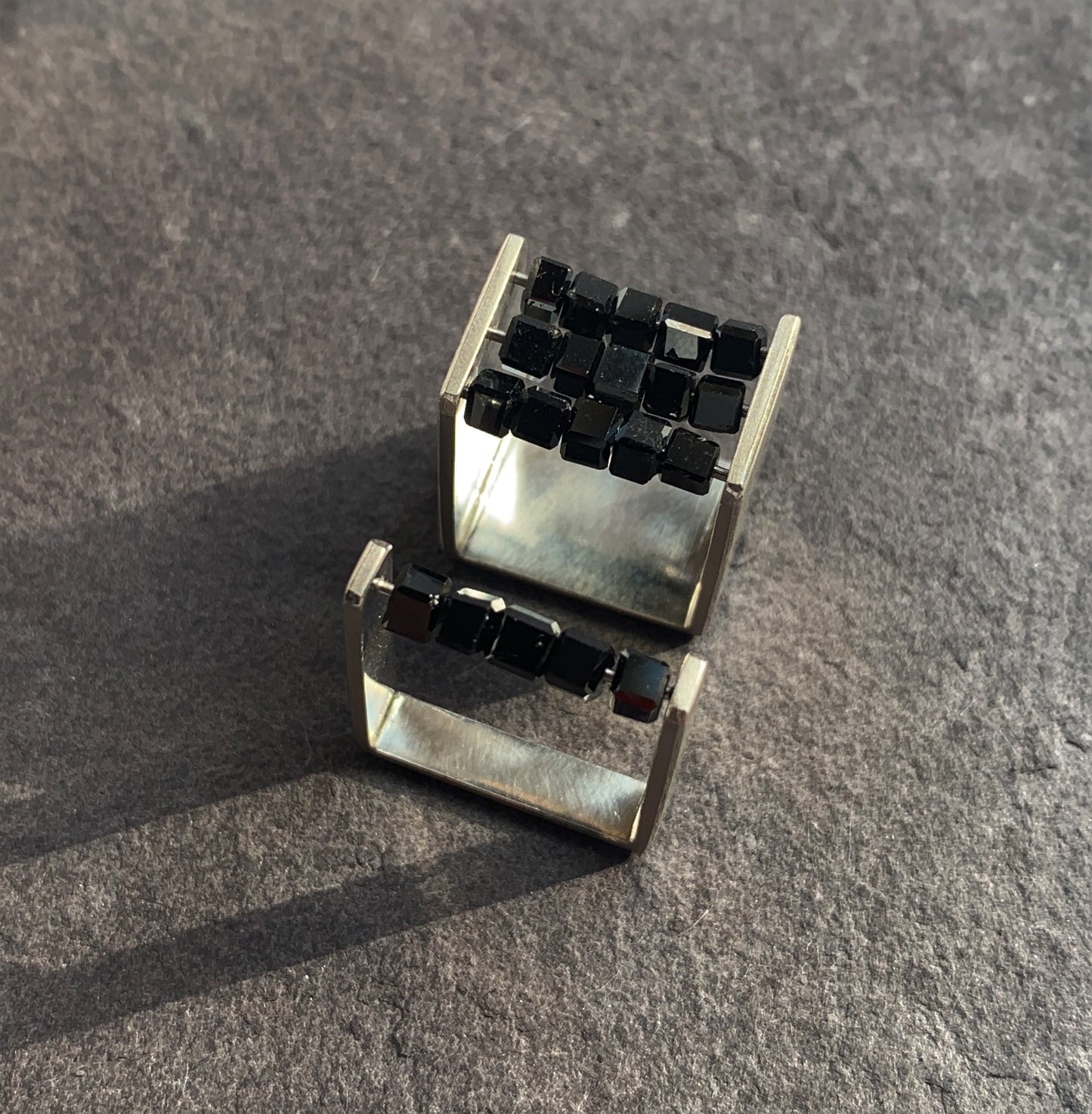ABACUS III - Triple Row Diamond Bead Square Ring