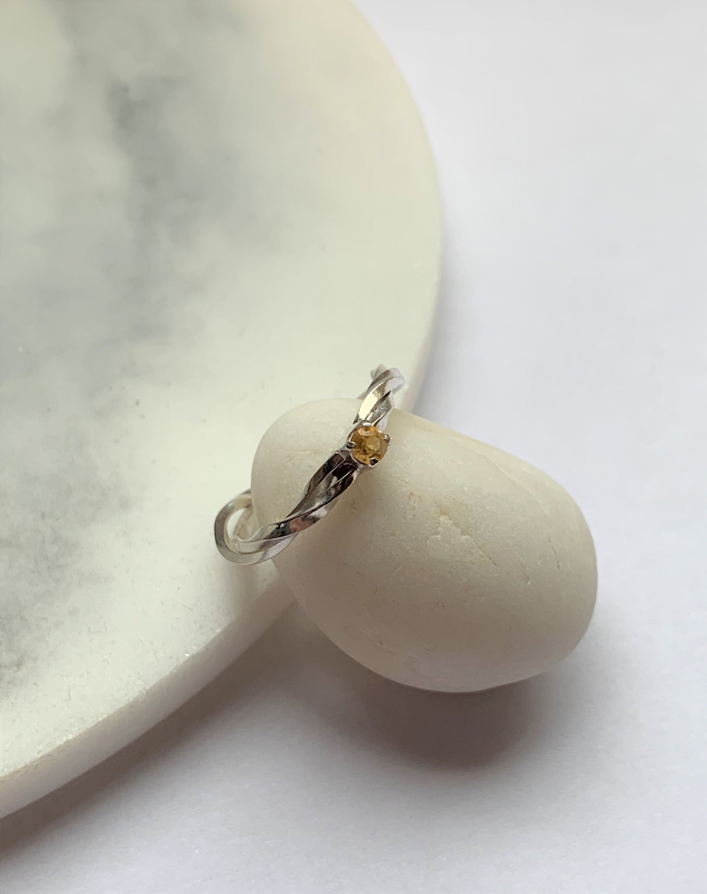 Citrine alternative engagement ring - twisted square silver ring