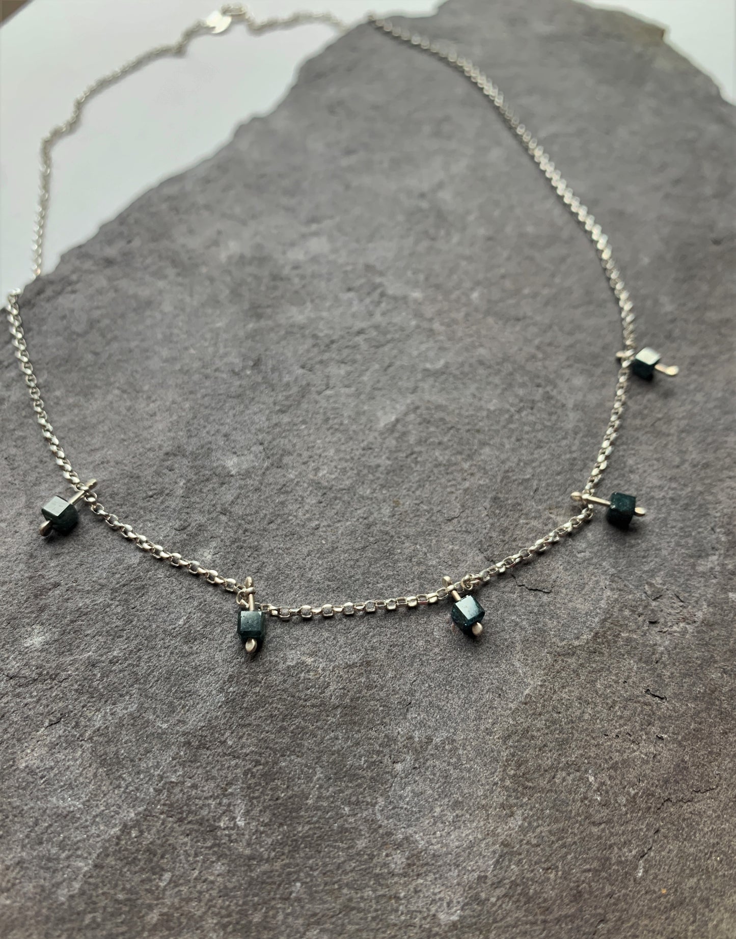 Blue diamond dangly necklace